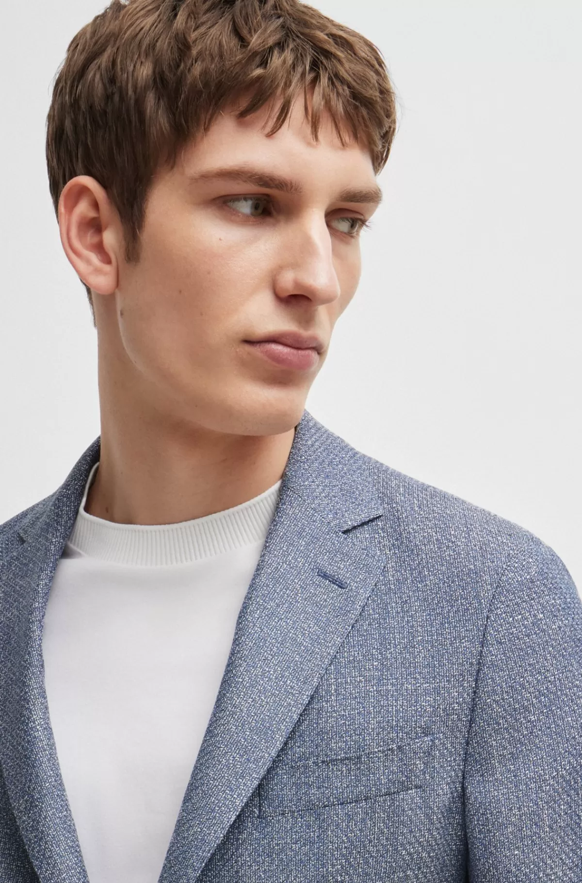 HUGO BOSS Jakke Med Slim Fit I Mønstret Ny Uld Og Hør Mørkeblå Sale