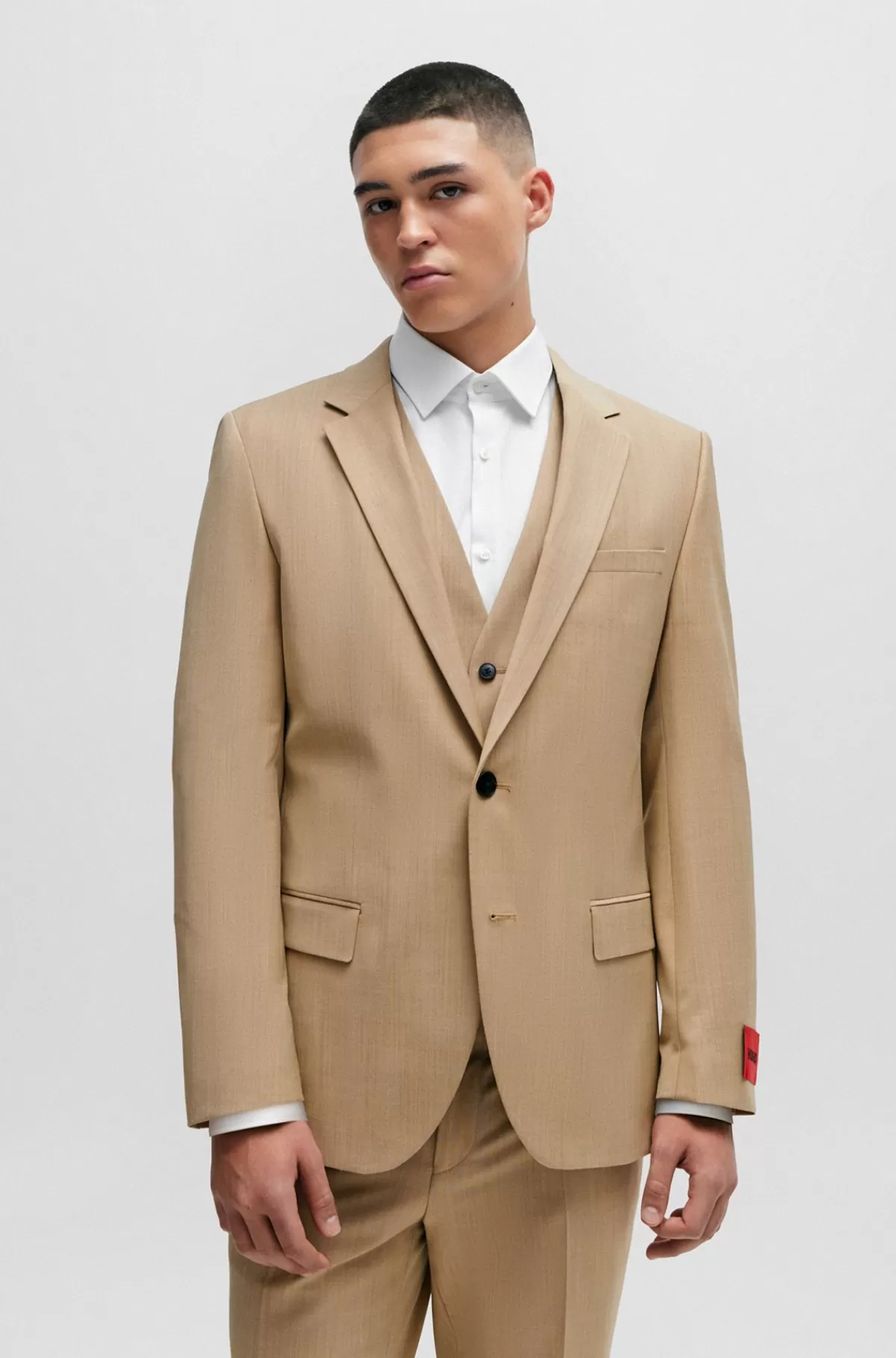 HUGO BOSS Jakke Med Slim Fit I Mønstret, Superfleksibelt Stof Beige Fashion