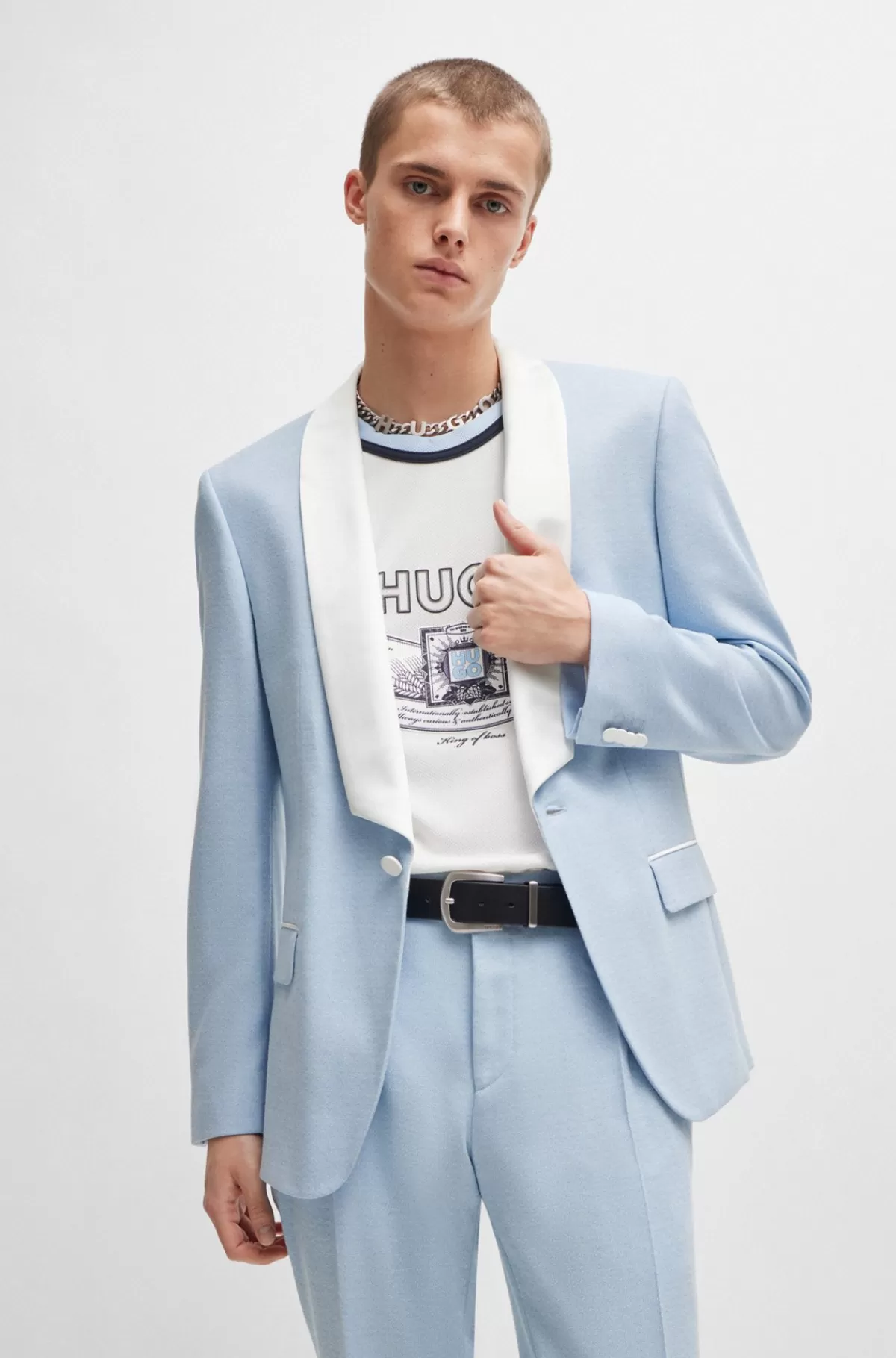 HUGO BOSS Jakke Med Slim Fit I Mouliné-stof Med Stræk Lyseblå Flash Sale