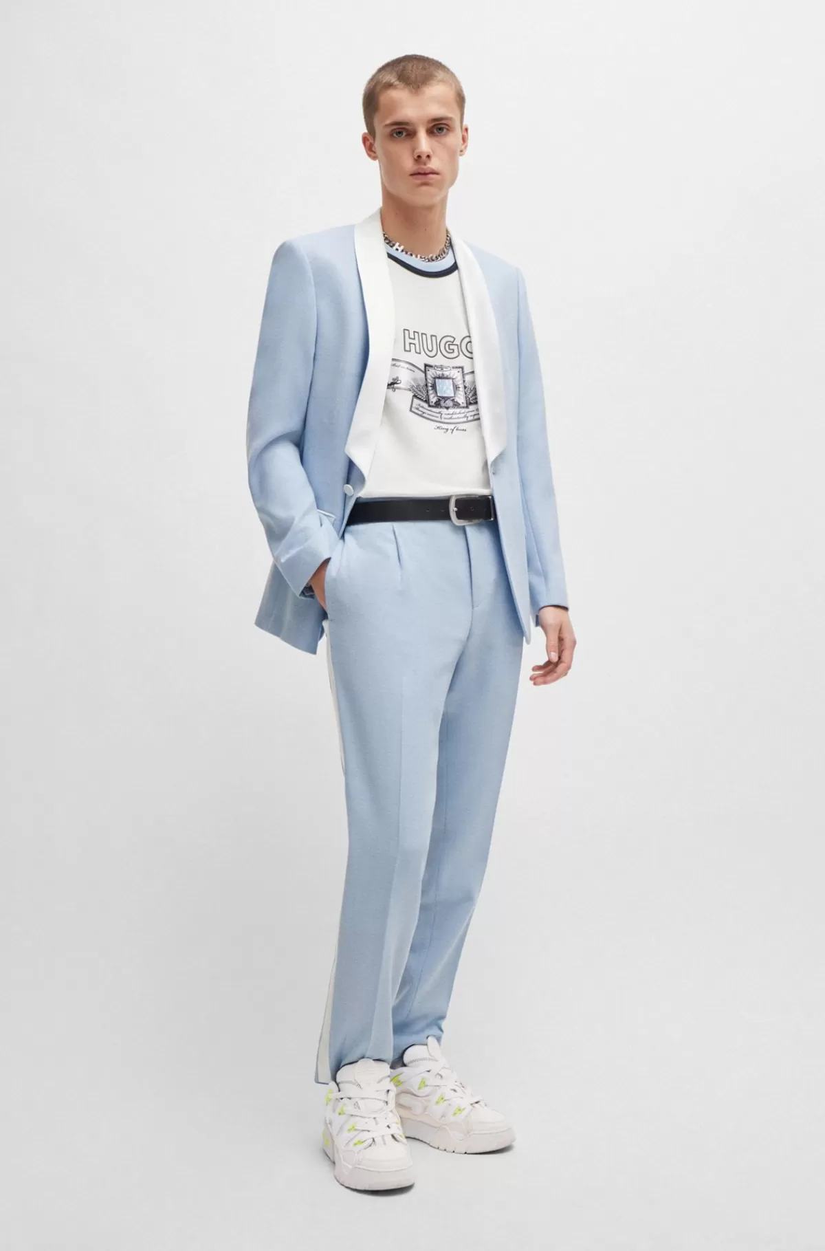HUGO BOSS Jakke Med Slim Fit I Mouliné-stof Med Stræk Lyseblå Flash Sale