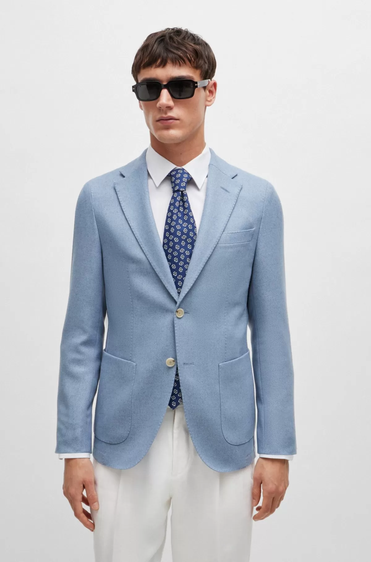 HUGO BOSS Jakke Med Slim Fit I Ny Uld, Silke Og Kashmir Lyseblå Fashion