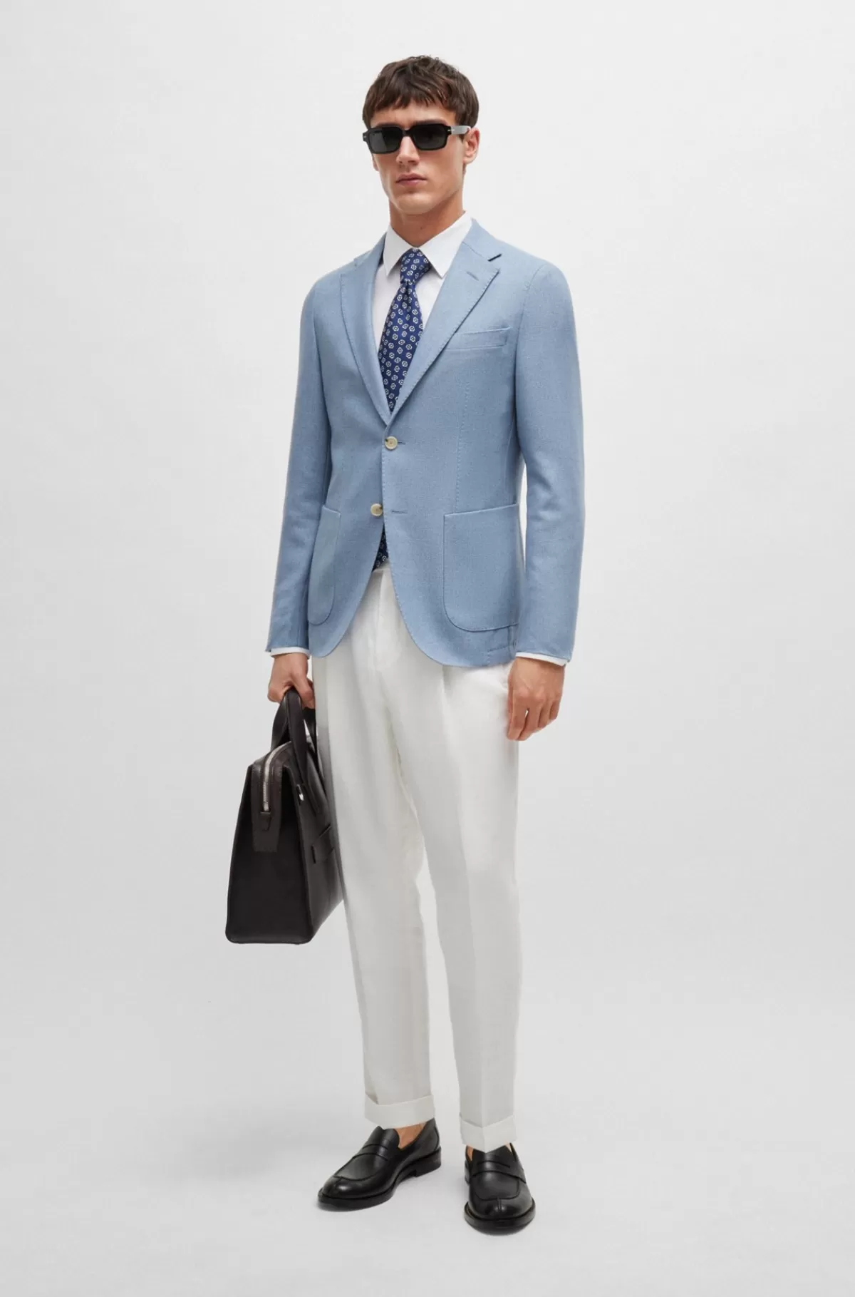 HUGO BOSS Jakke Med Slim Fit I Ny Uld, Silke Og Kashmir Lyseblå Fashion
