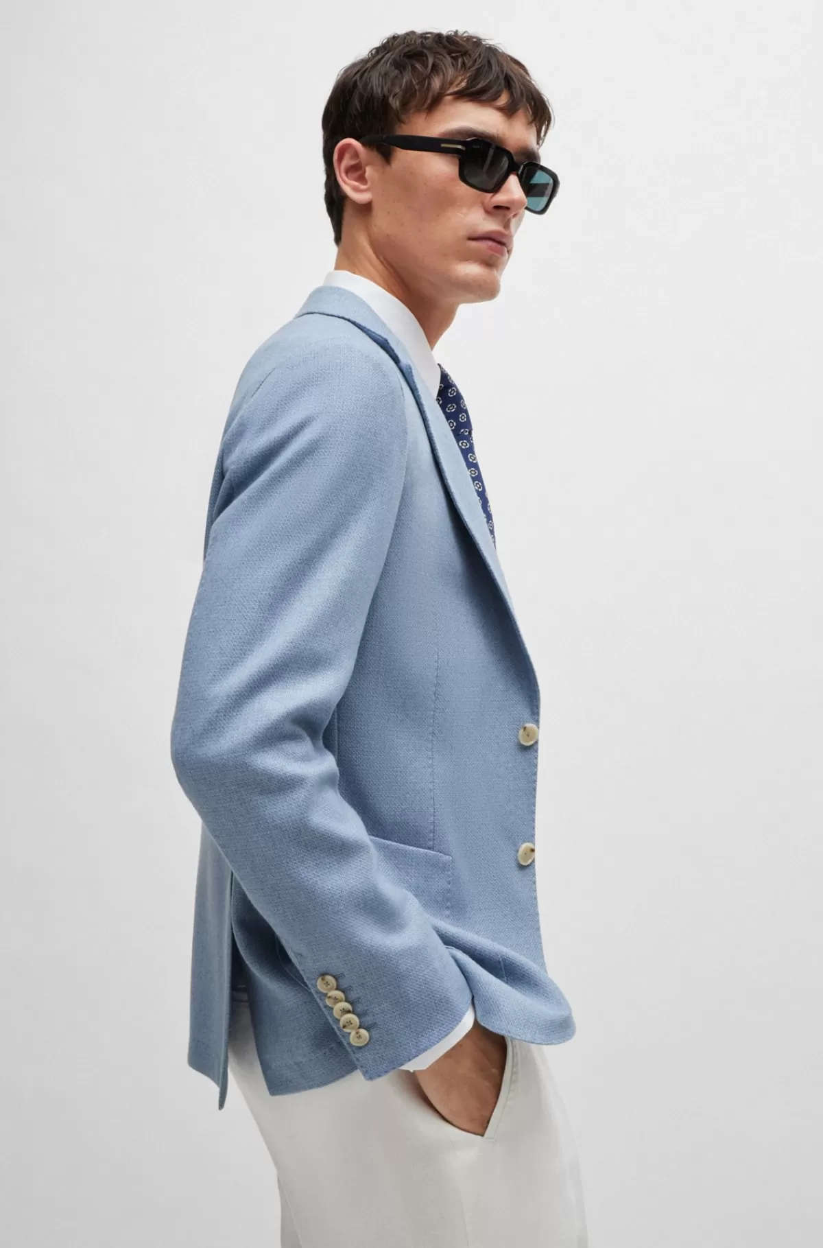 HUGO BOSS Jakke Med Slim Fit I Ny Uld, Silke Og Kashmir Lyseblå Fashion