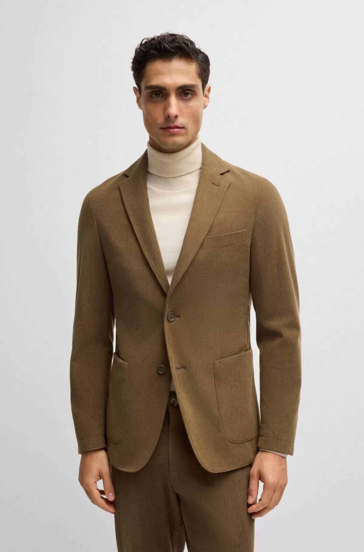HUGO BOSS Jakke Med Slim Fit I Performancefløjl Kaki Sale