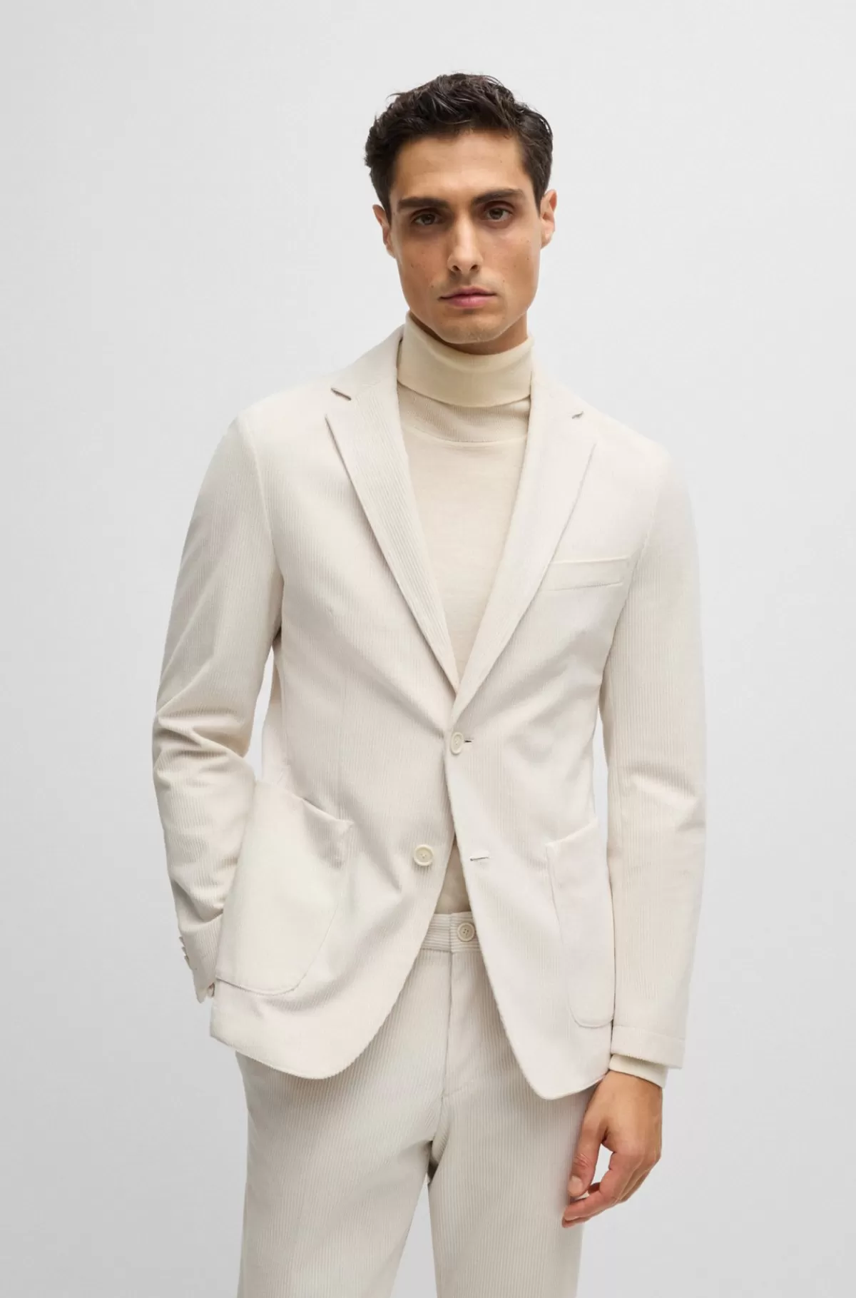 HUGO BOSS Jakke Med Slim Fit I Performancefløjl Hvid Shop
