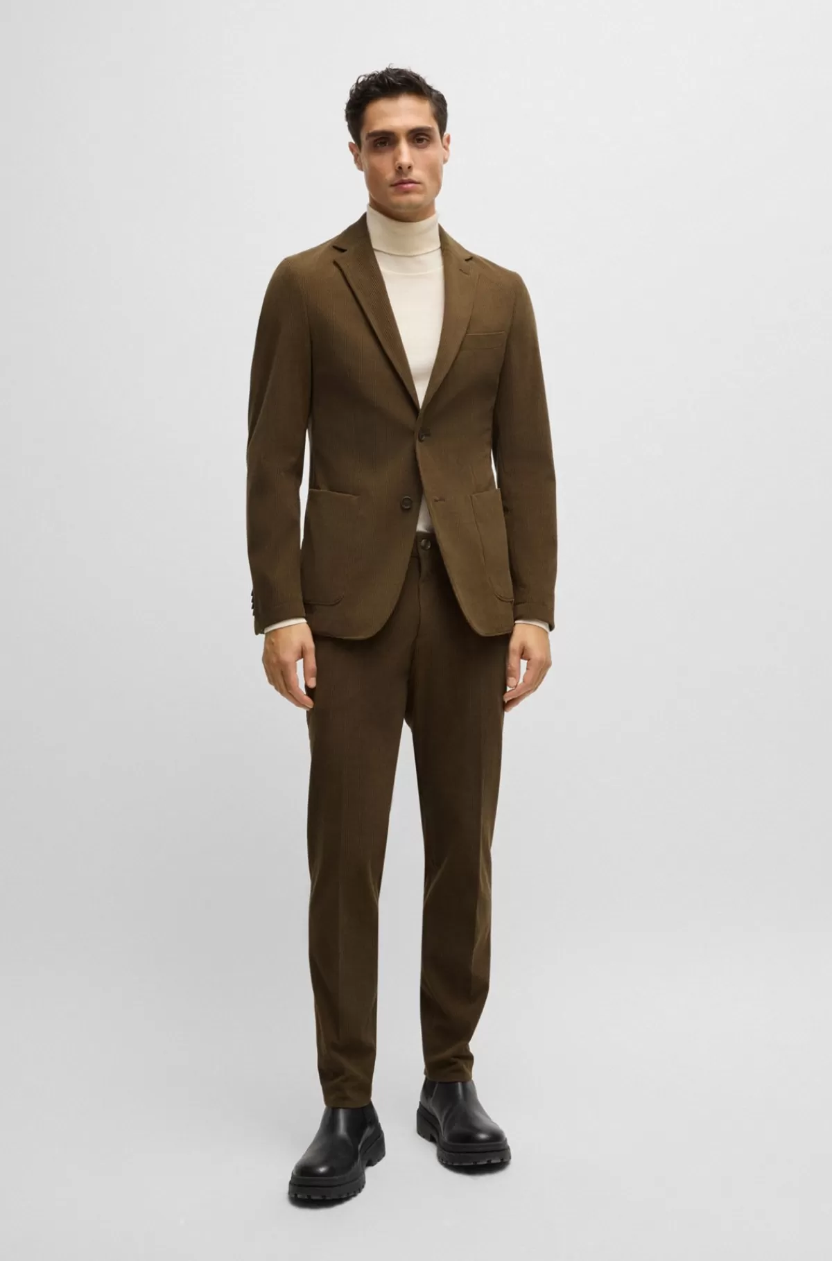 HUGO BOSS Jakke Med Slim Fit I Performancefløjl Kaki Sale