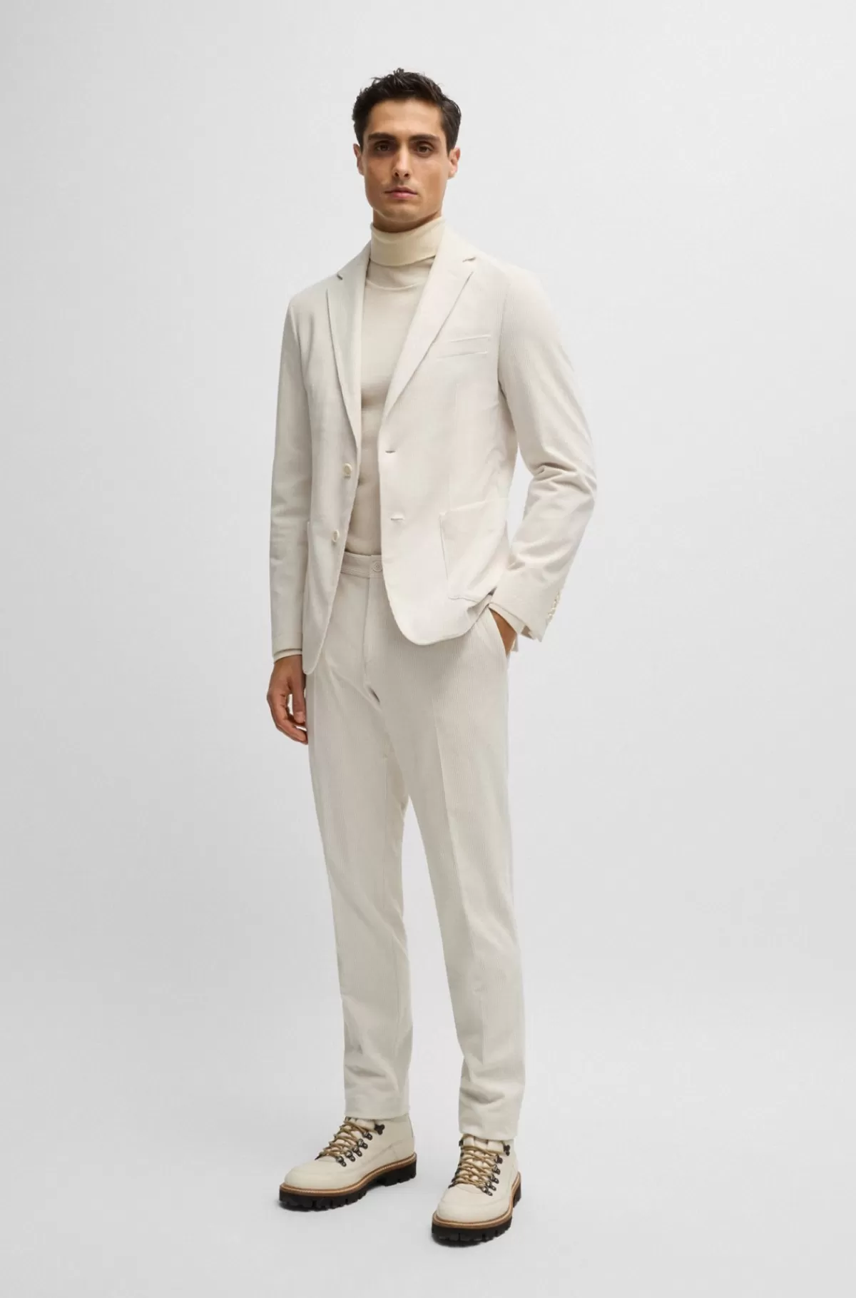HUGO BOSS Jakke Med Slim Fit I Performancefløjl Hvid Shop