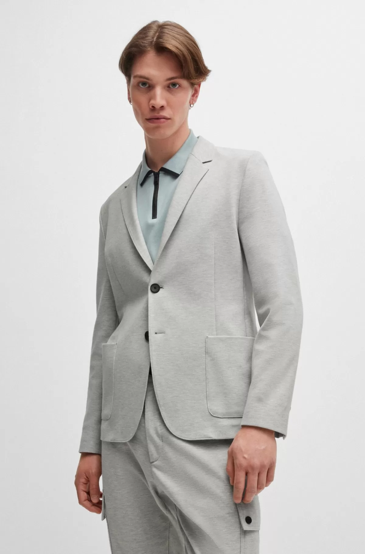 HUGO BOSS Jakke Med Slim Fit I Performance-jersey Med Stræk Lysegrå Best Sale