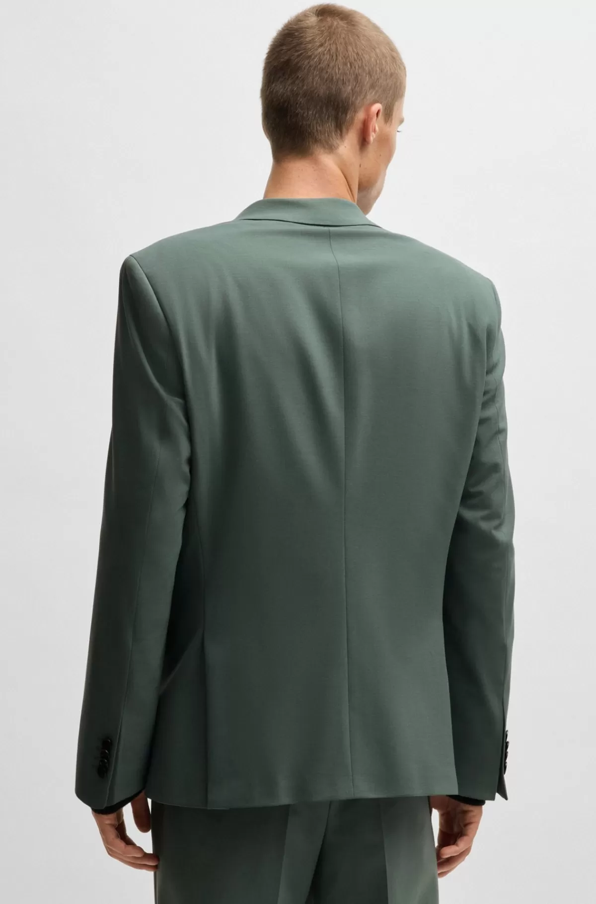 HUGO BOSS Jakke Med Slim Fit I Poplin Af Uldblanding Med Stræk Grøn Clearance