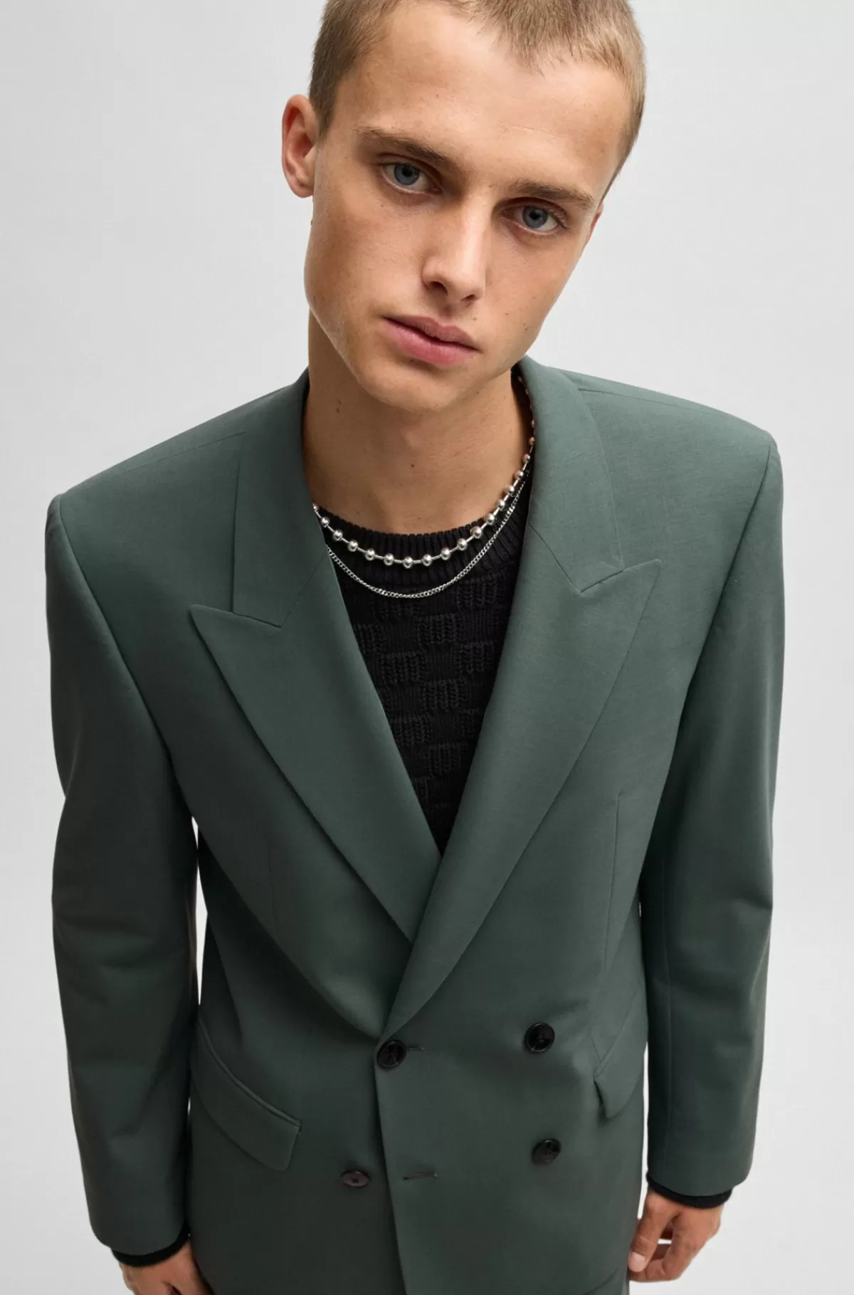HUGO BOSS Jakke Med Slim Fit I Poplin Af Uldblanding Med Stræk Grøn Clearance