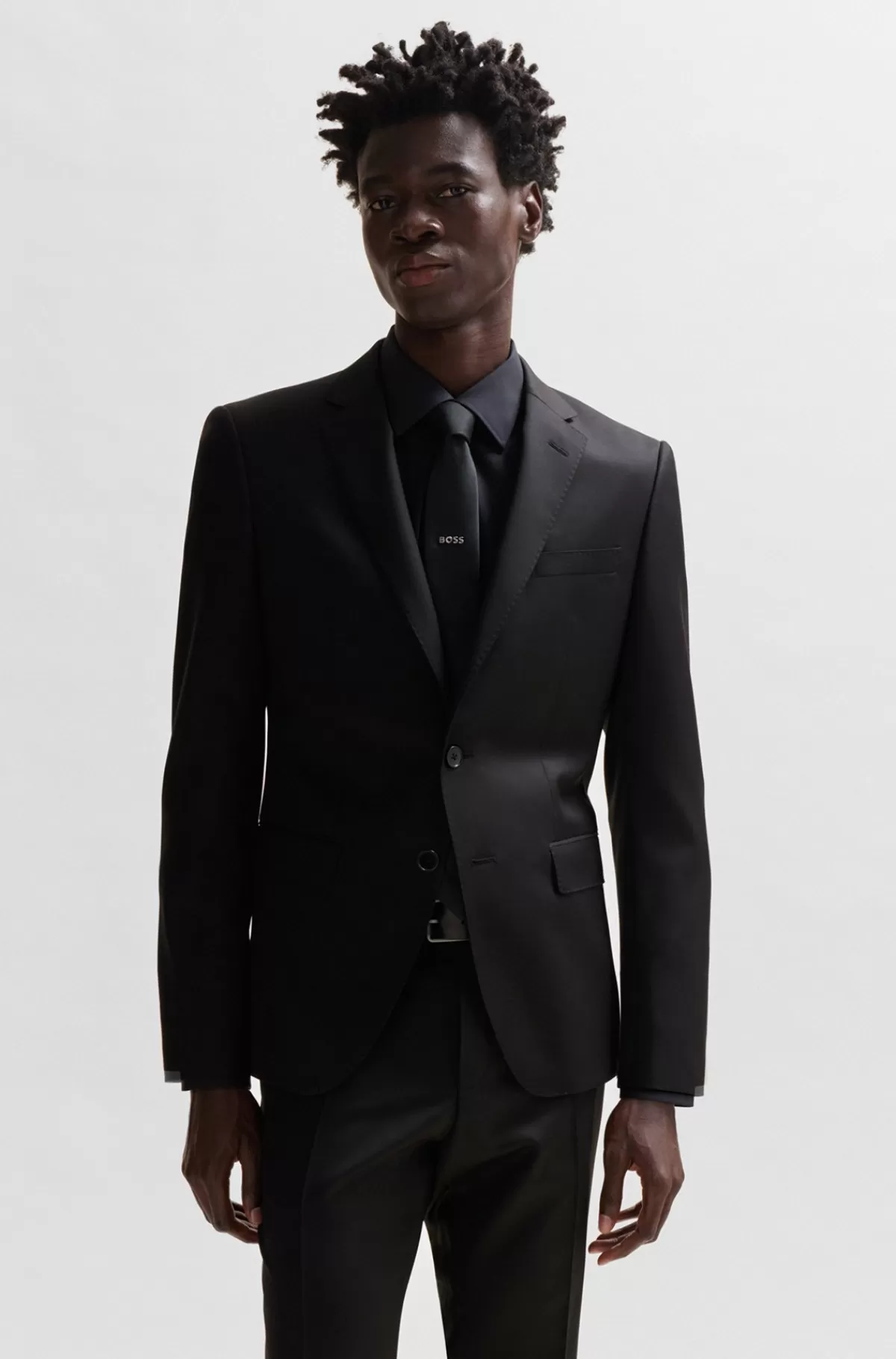 HUGO BOSS Jakke Med Slim Fit I Serge Af Ny Uld Sort Fashion