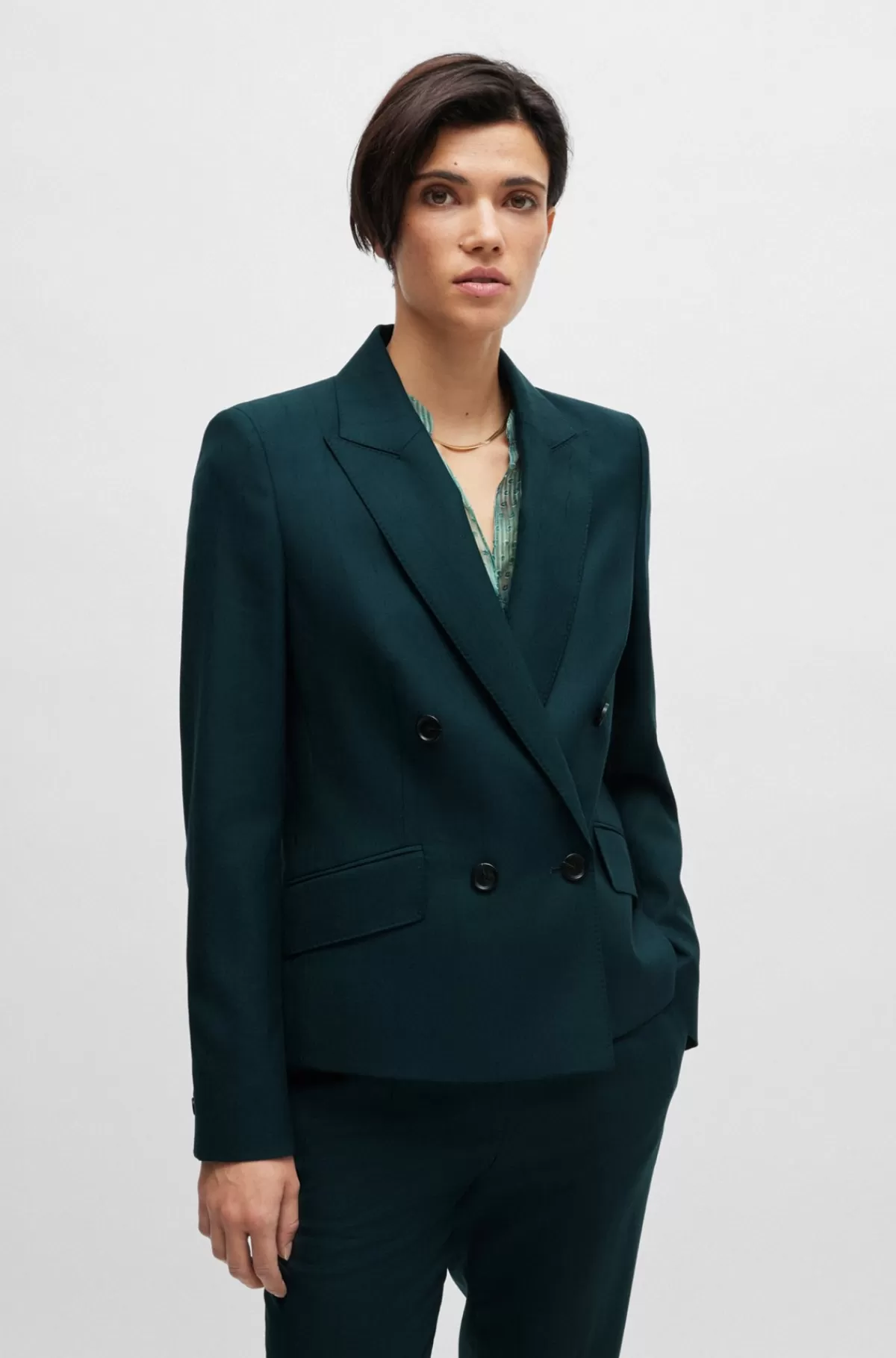 HUGO BOSS Jakke Med Slim Fit I Stribet Ny Uld Mørkegrøn New