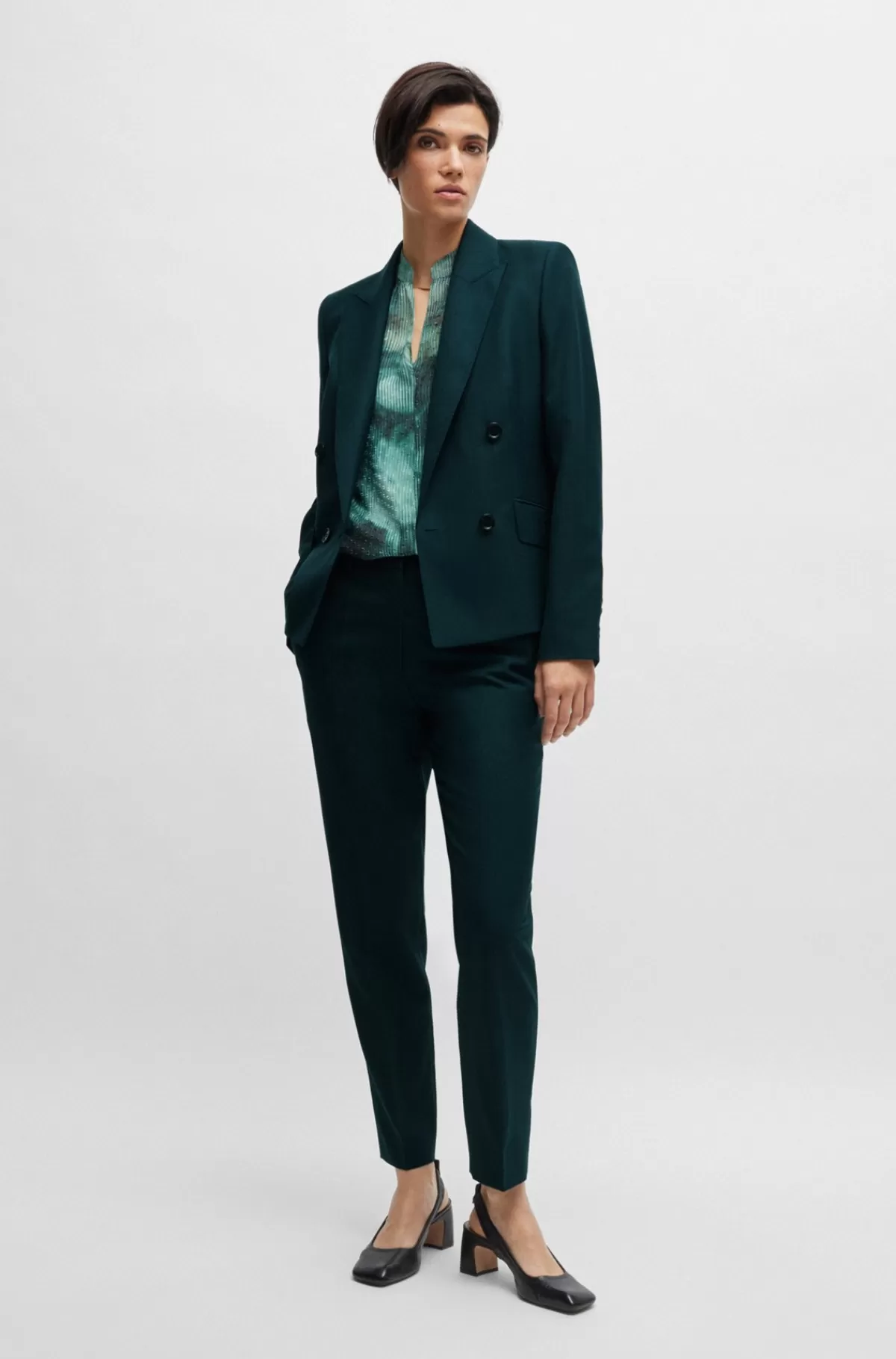 HUGO BOSS Jakke Med Slim Fit I Stribet Ny Uld Mørkegrøn New
