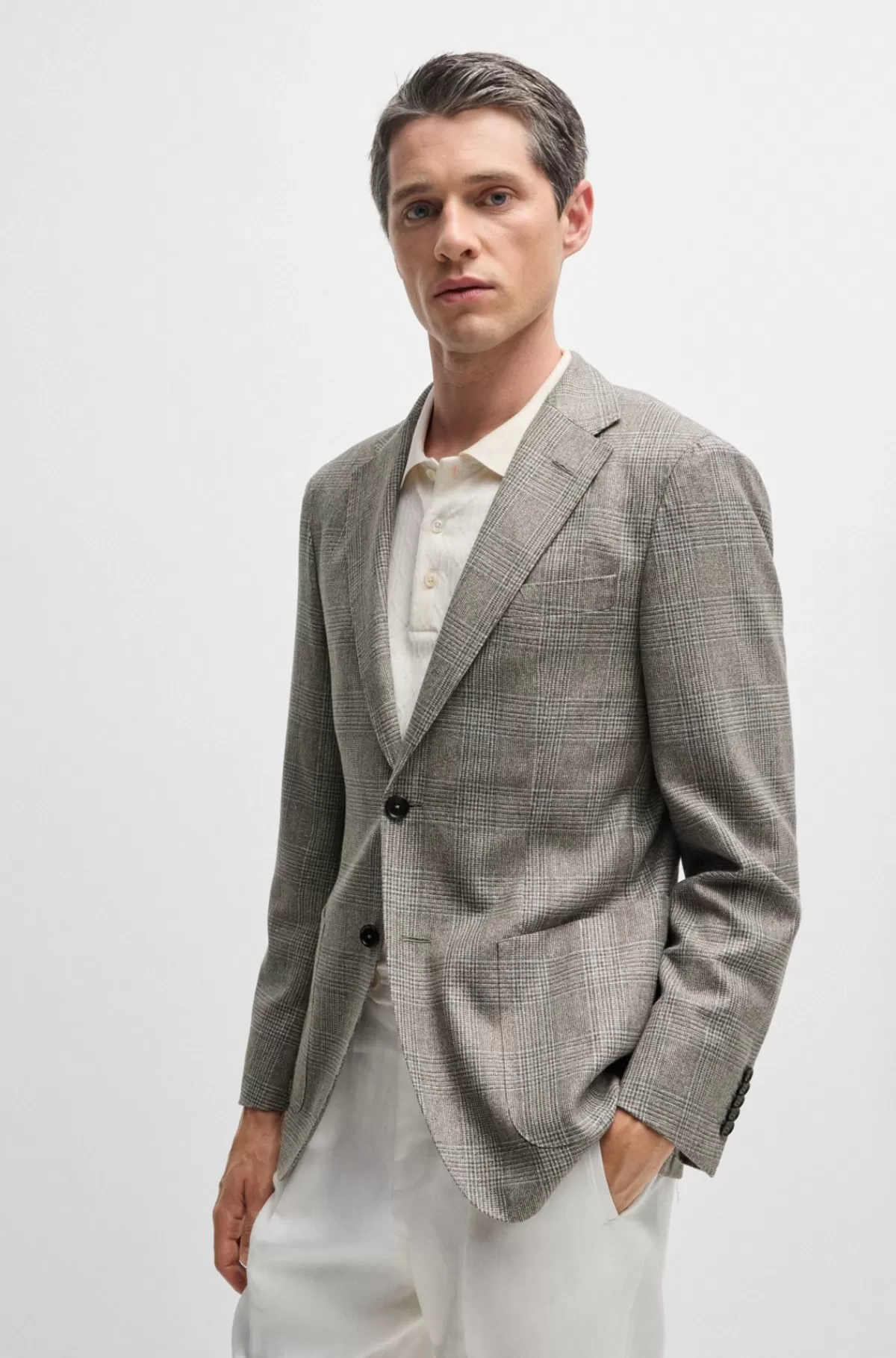 HUGO BOSS Jakke Med Slim Fit I Ternet Ny Uld Og Silke Grå Best Sale