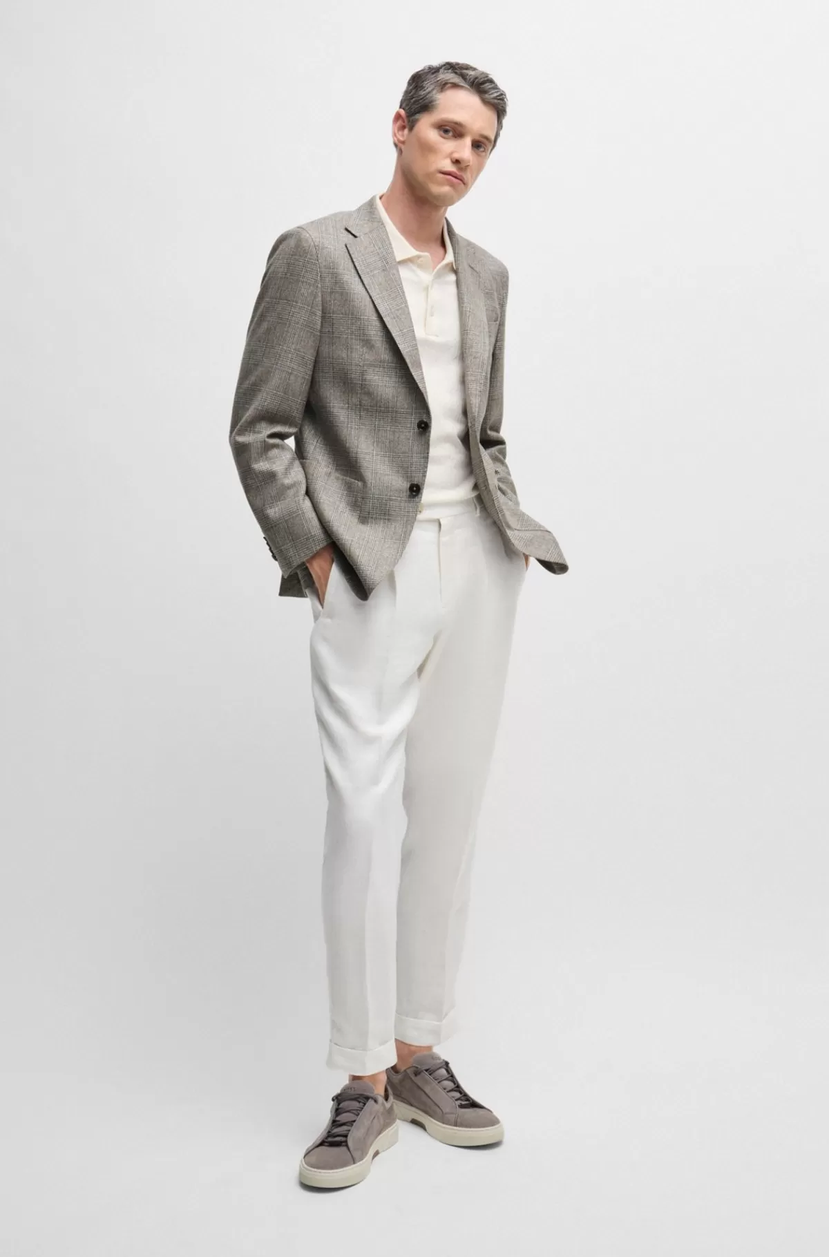 HUGO BOSS Jakke Med Slim Fit I Ternet Ny Uld Og Silke Grå Best Sale