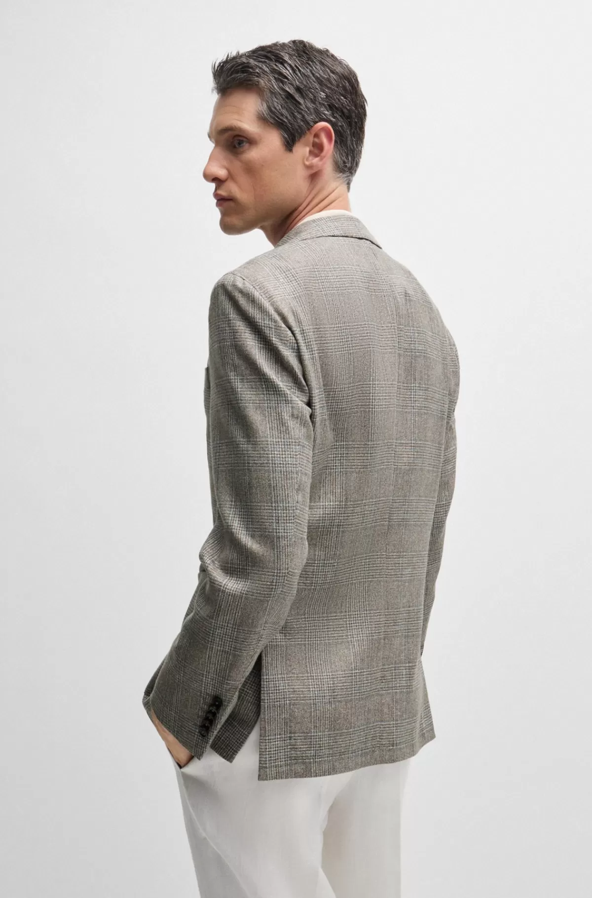 HUGO BOSS Jakke Med Slim Fit I Ternet Ny Uld Og Silke Grå Best Sale