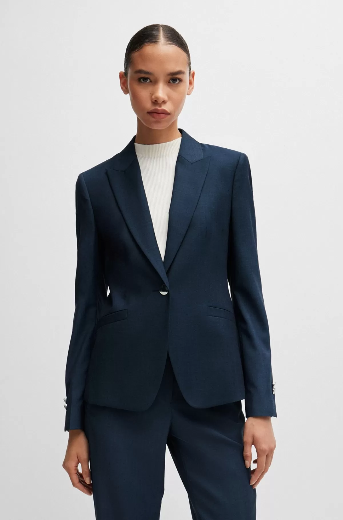 HUGO BOSS Jakke Med Slim Fit I Twillvævet Ny Uld Med Denimeffekt Mørkeblå Hot