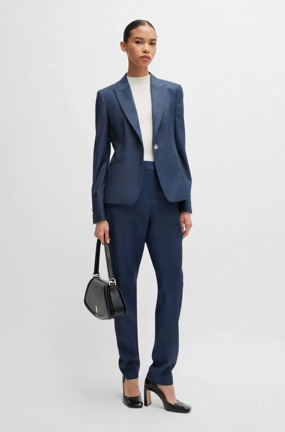 HUGO BOSS Jakke Med Slim Fit I Twillvævet Ny Uld Med Denimeffekt Mørkeblå Hot