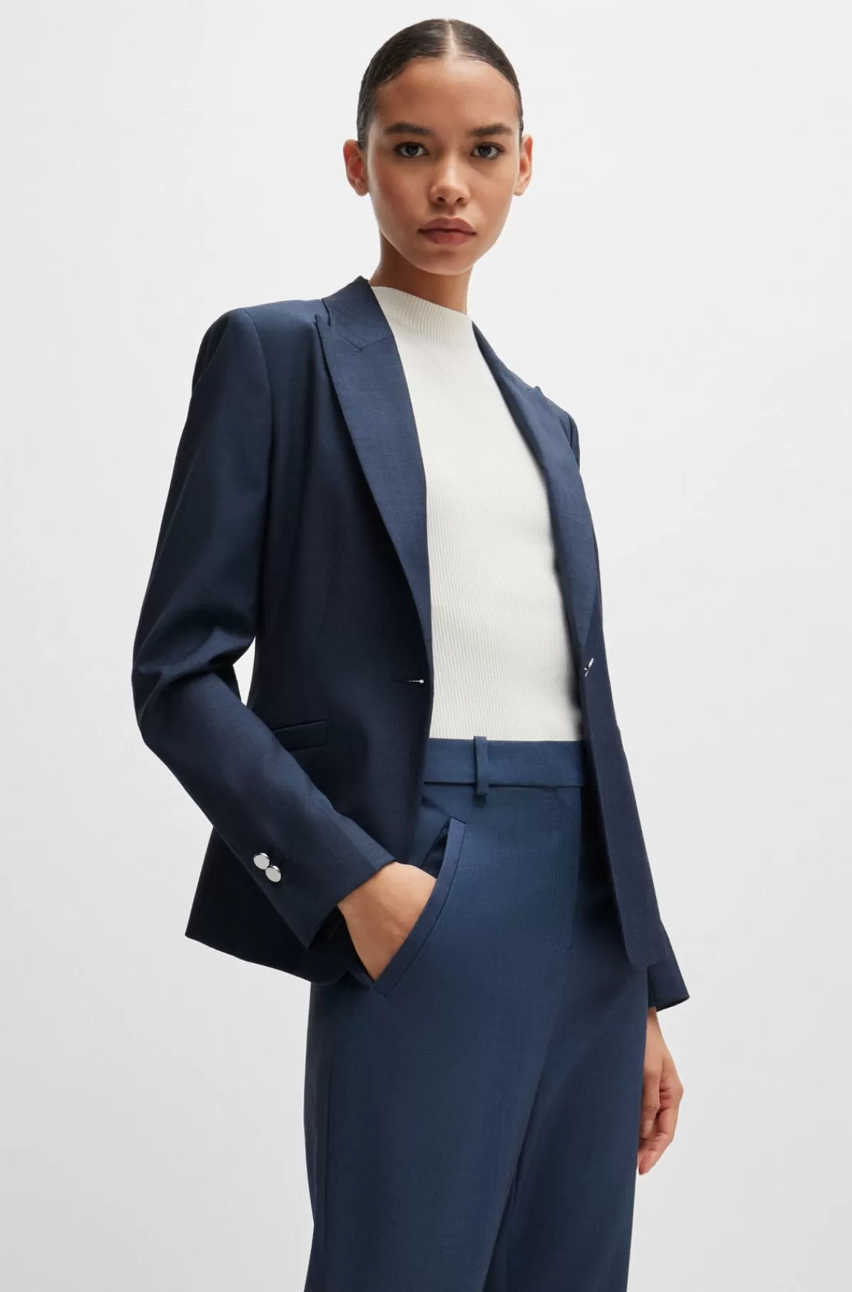 HUGO BOSS Jakke Med Slim Fit I Twillvævet Ny Uld Med Denimeffekt Mørkeblå Hot