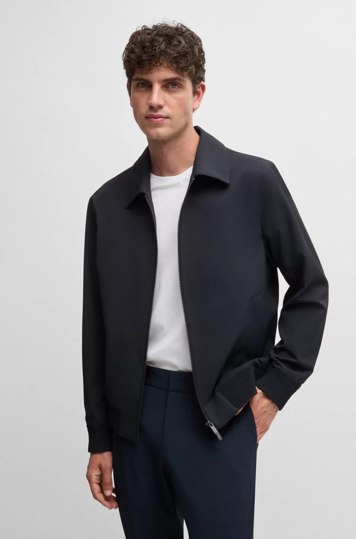 HUGO BOSS Jakke Med Slim Fit I Vandskyende Performance-stof Med Stræk Mørkeblå New