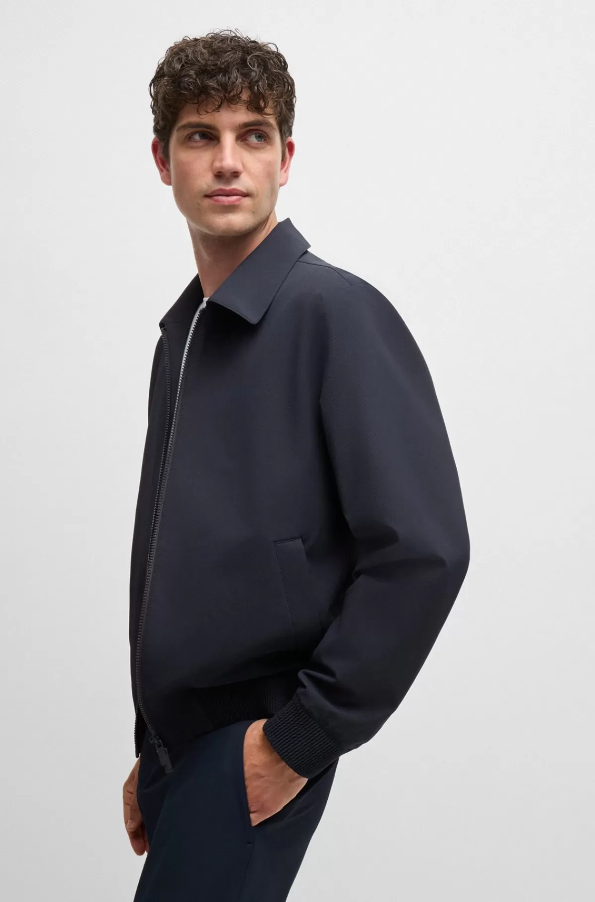 HUGO BOSS Jakke Med Slim Fit I Vandskyende Performance-stof Med Stræk Mørkeblå New