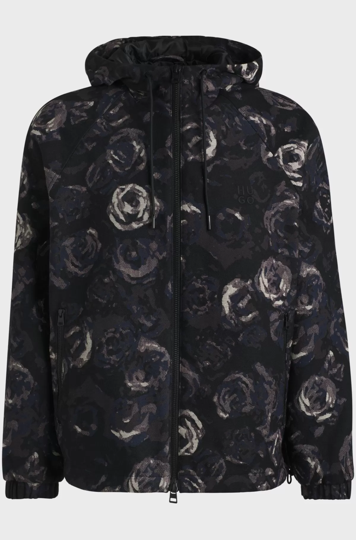 HUGO BOSS Jakke Med Slim Fit Med Hætte Og Gotisk Rosemønster I Jacquard Mønstret Flash Sale