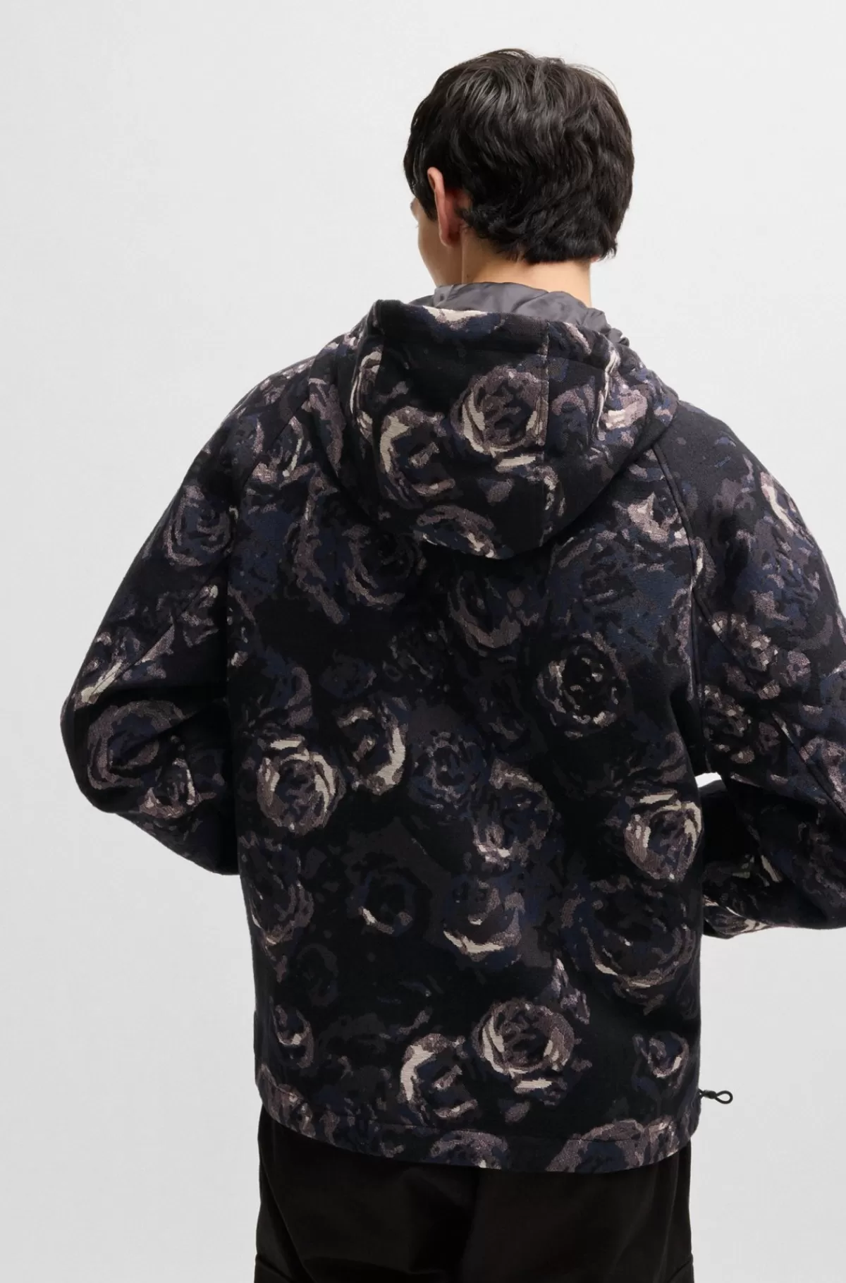 HUGO BOSS Jakke Med Slim Fit Med Hætte Og Gotisk Rosemønster I Jacquard Mønstret Flash Sale
