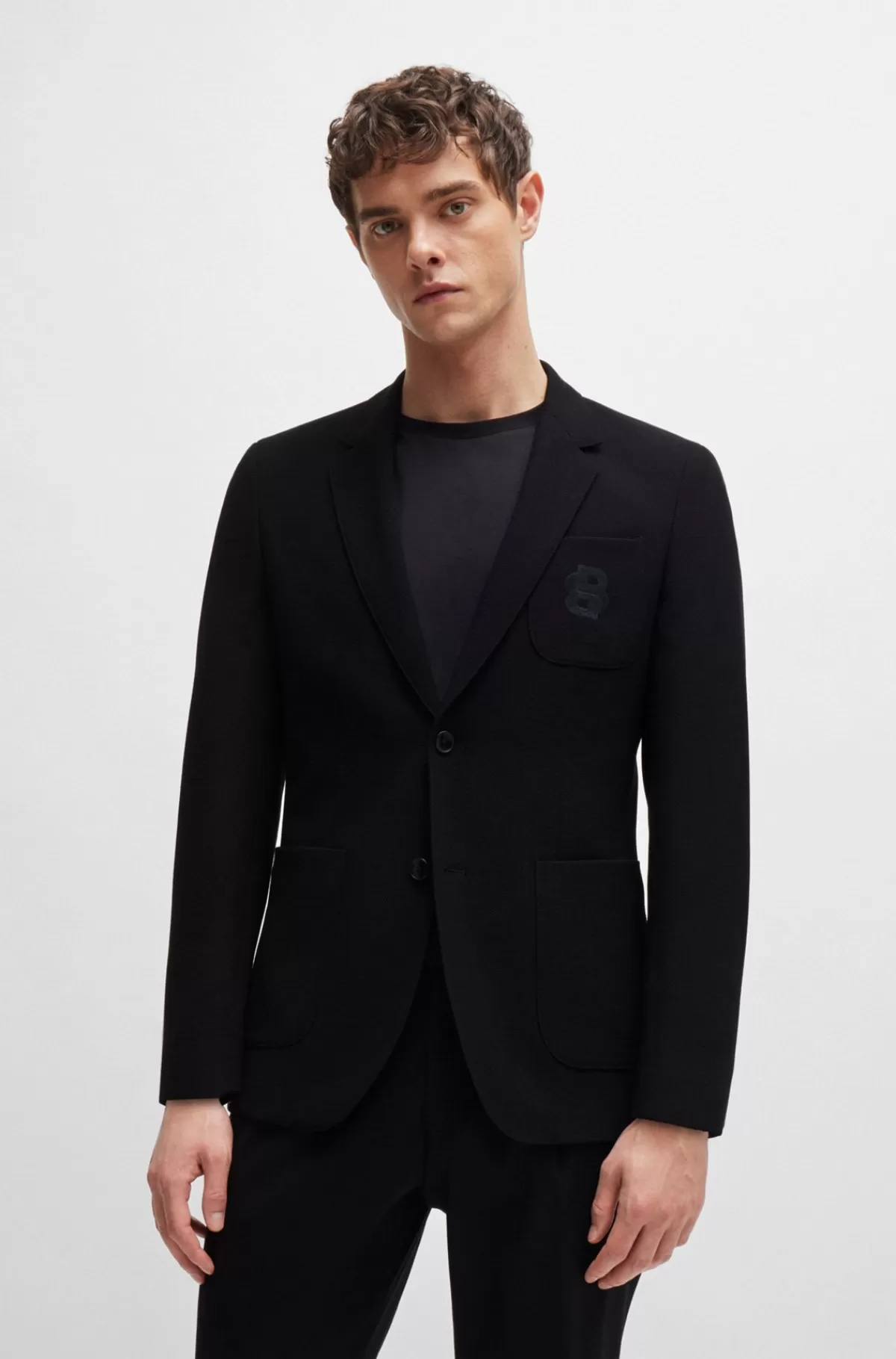 HUGO BOSS Jakke Med Slim Fit Og Dobbelt B-monogram Sort Clearance