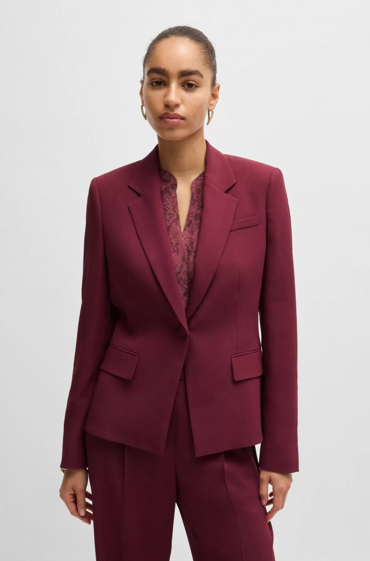 HUGO BOSS Jakke Med Slim Fit Og Lukning Med En Enkelt Knap Mørkerød Best Sale