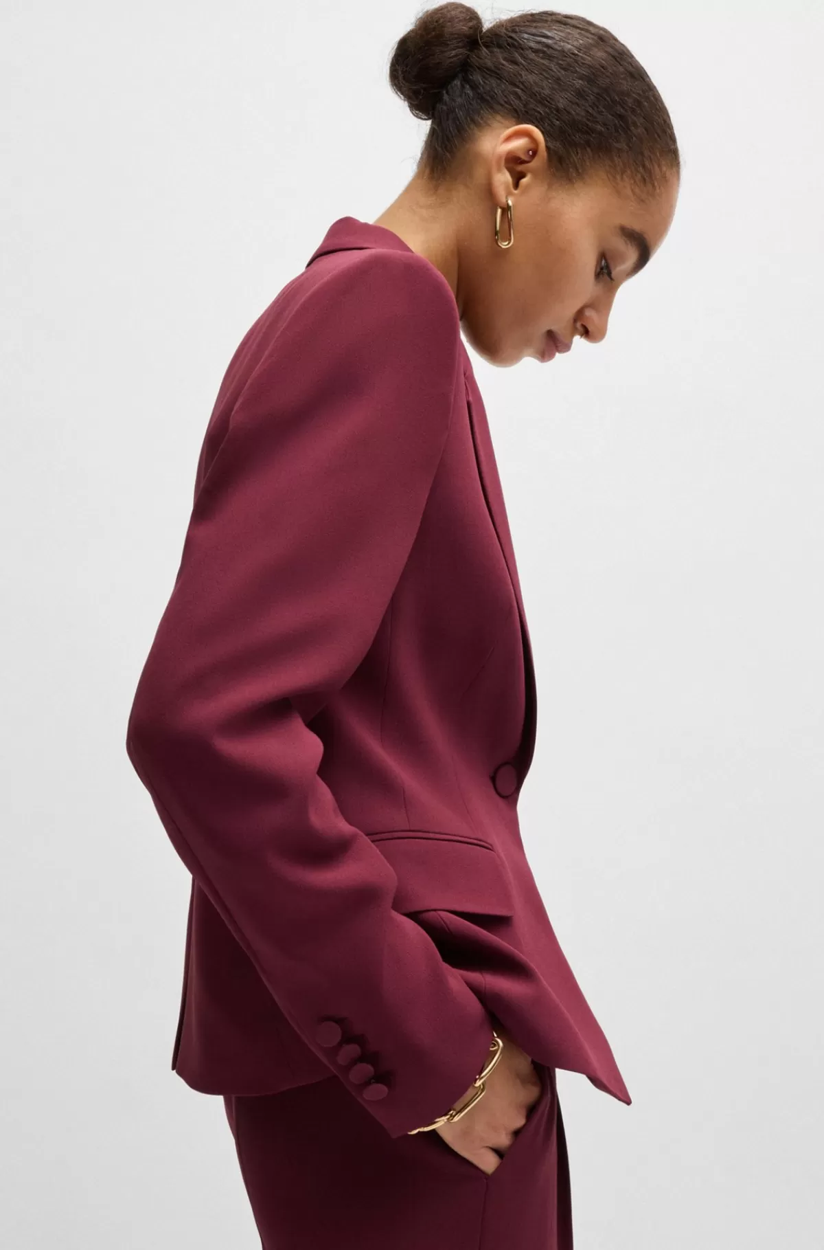HUGO BOSS Jakke Med Slim Fit Og Lukning Med En Enkelt Knap Mørkerød Best Sale