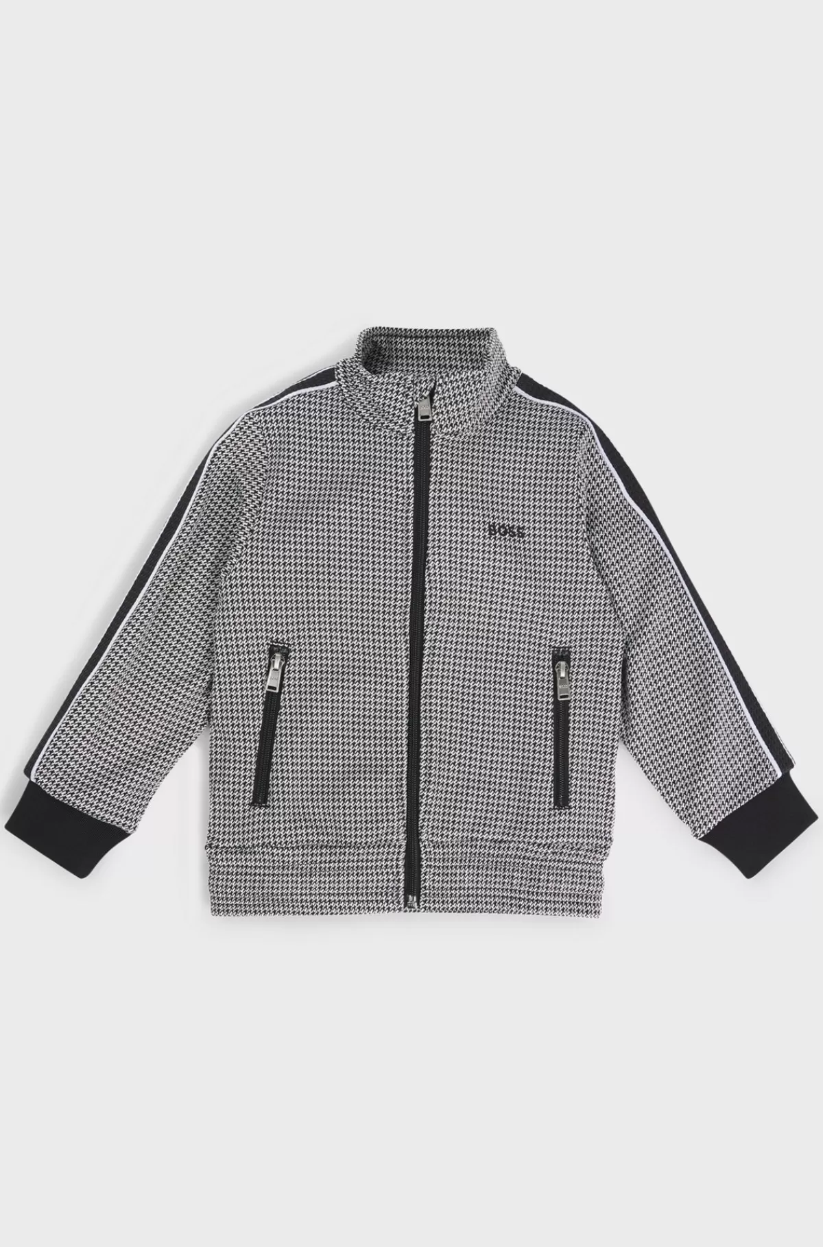 HUGO BOSS Jakke Til Børn I Hanefjedsternet Mønster Med Lynlås Og Logo Mønstret Cheap