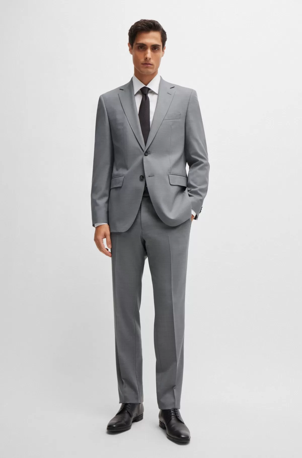 HUGO BOSS Jakkesæt I Regular Fit Af Stof Med Stræk Og Mikromønster Sølv Sale