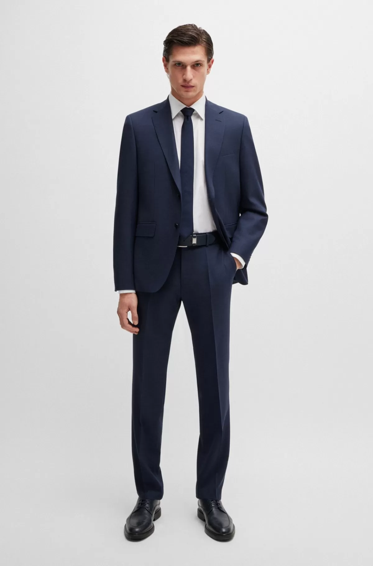 HUGO BOSS Jakkesæt I Regular Fit Af Stof Med Stræk Og Mikromønster Mørkeblå Cheap