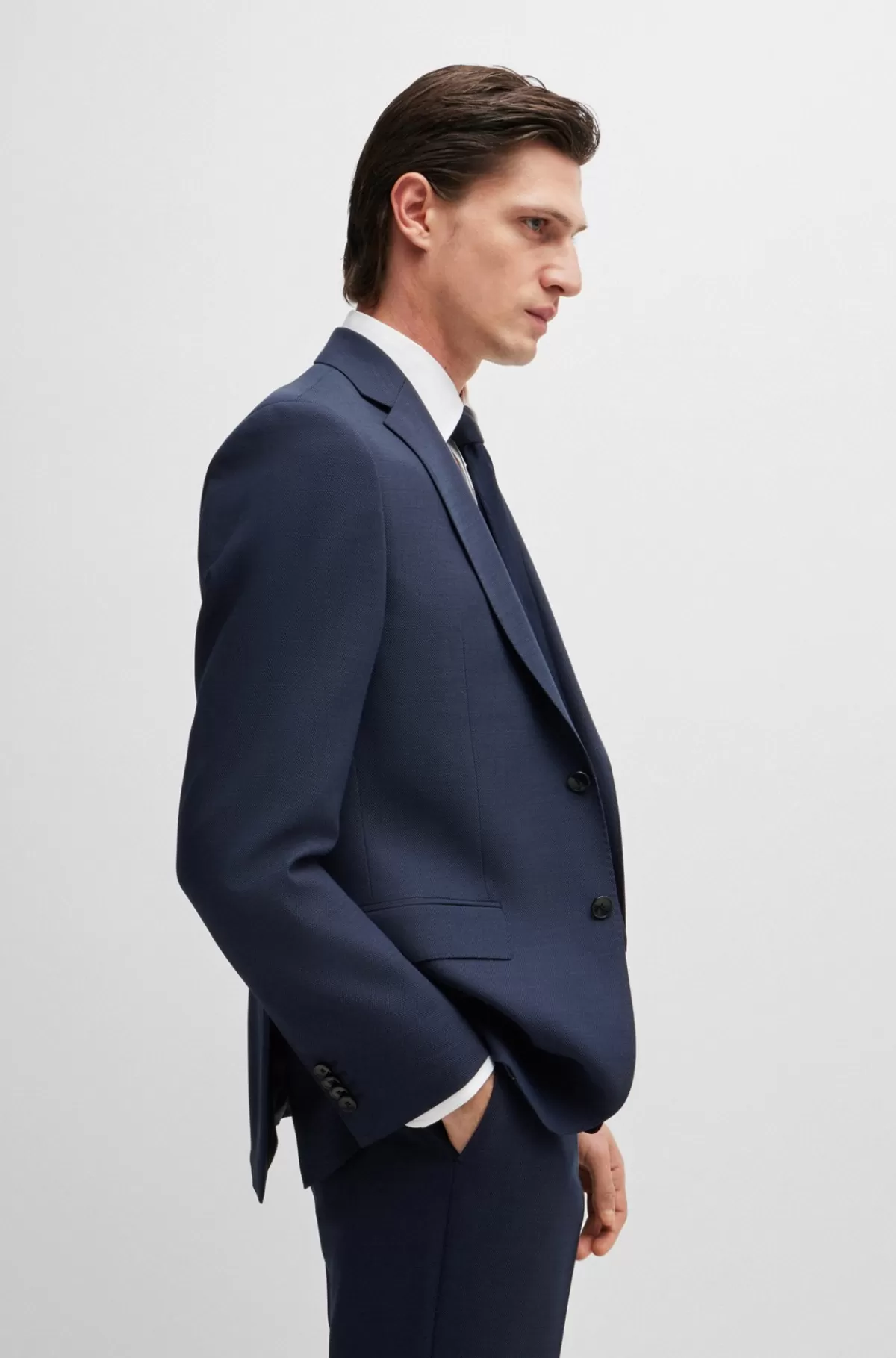 HUGO BOSS Jakkesæt I Regular Fit Af Stof Med Stræk Og Mikromønster Mørkeblå Cheap
