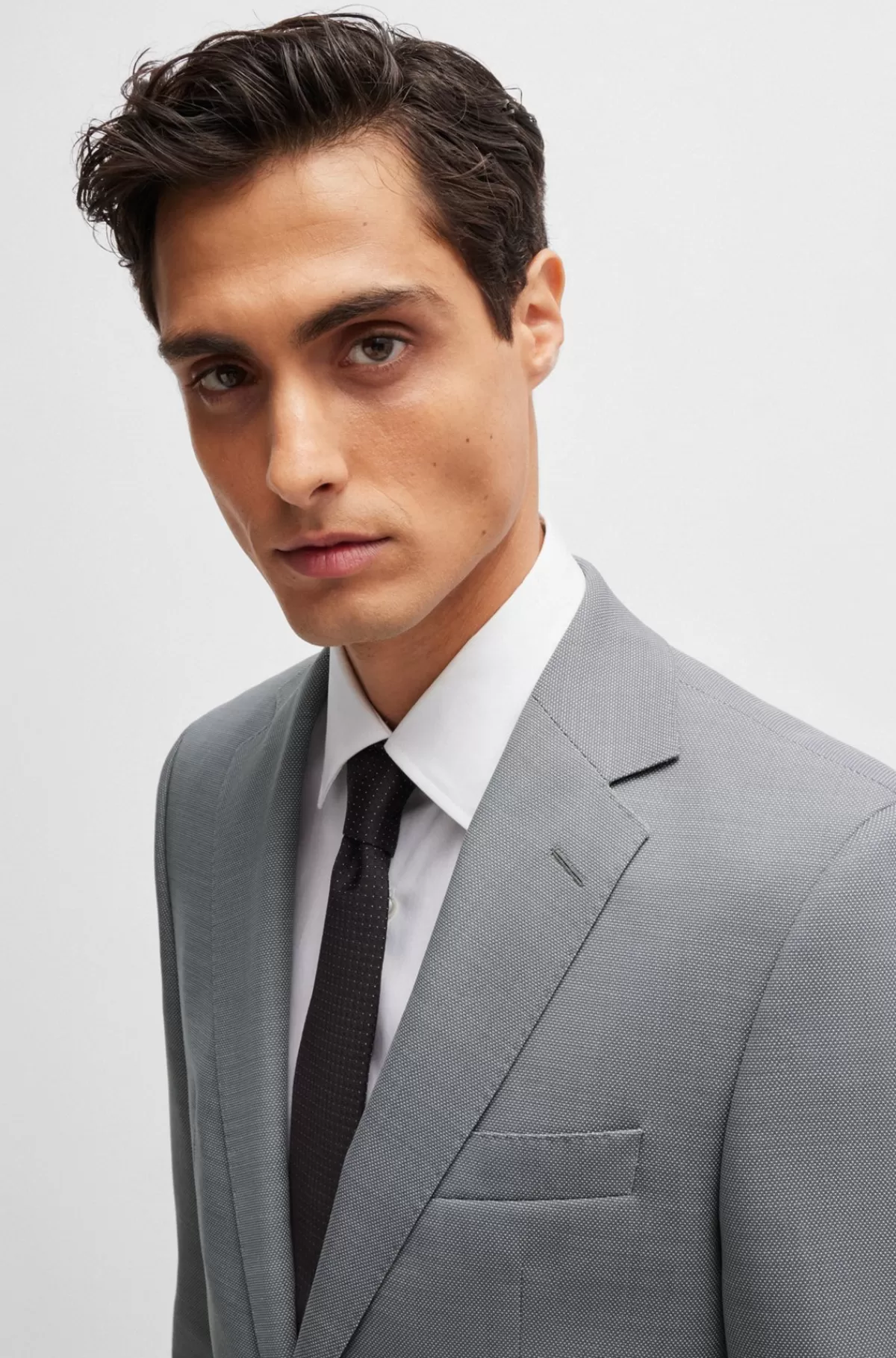 HUGO BOSS Jakkesæt I Regular Fit Af Stof Med Stræk Og Mikromønster Sølv Sale