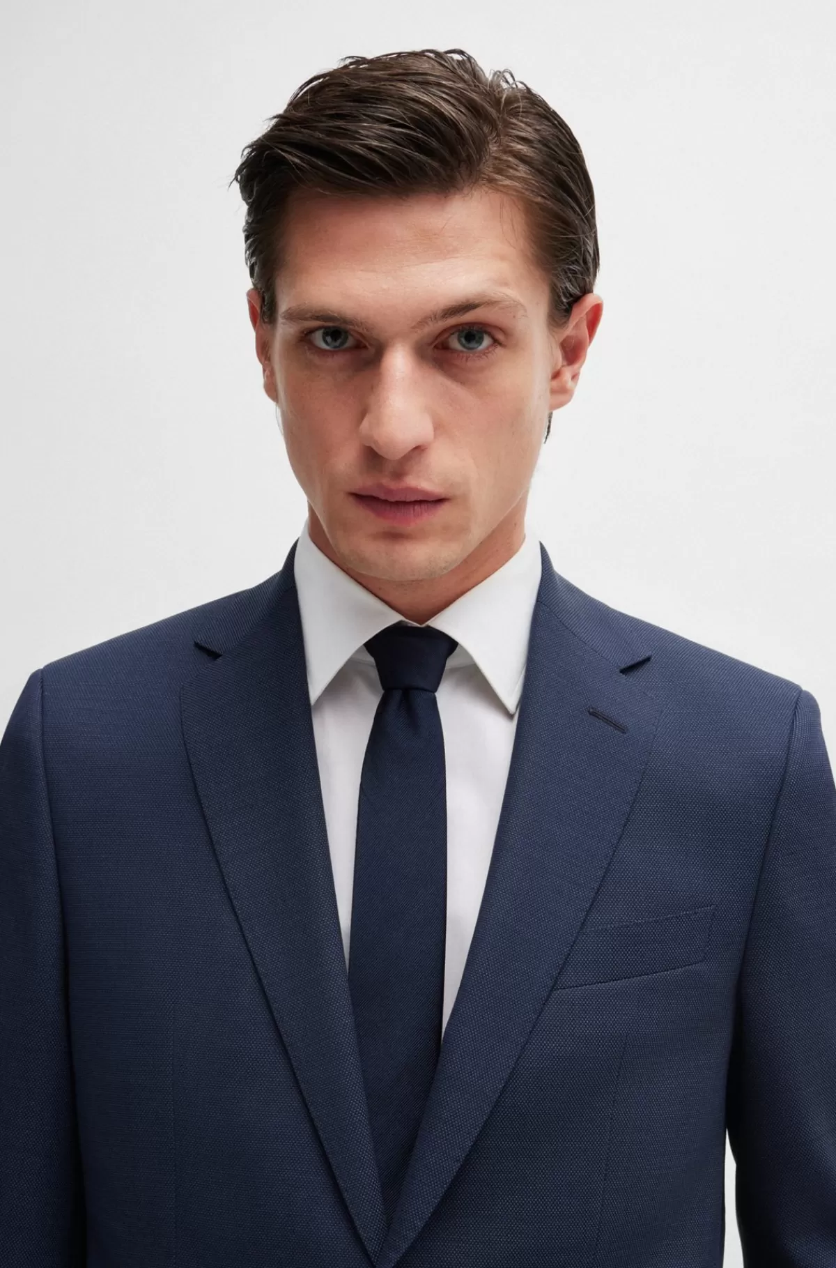 HUGO BOSS Jakkesæt I Regular Fit Af Stof Med Stræk Og Mikromønster Mørkeblå Cheap