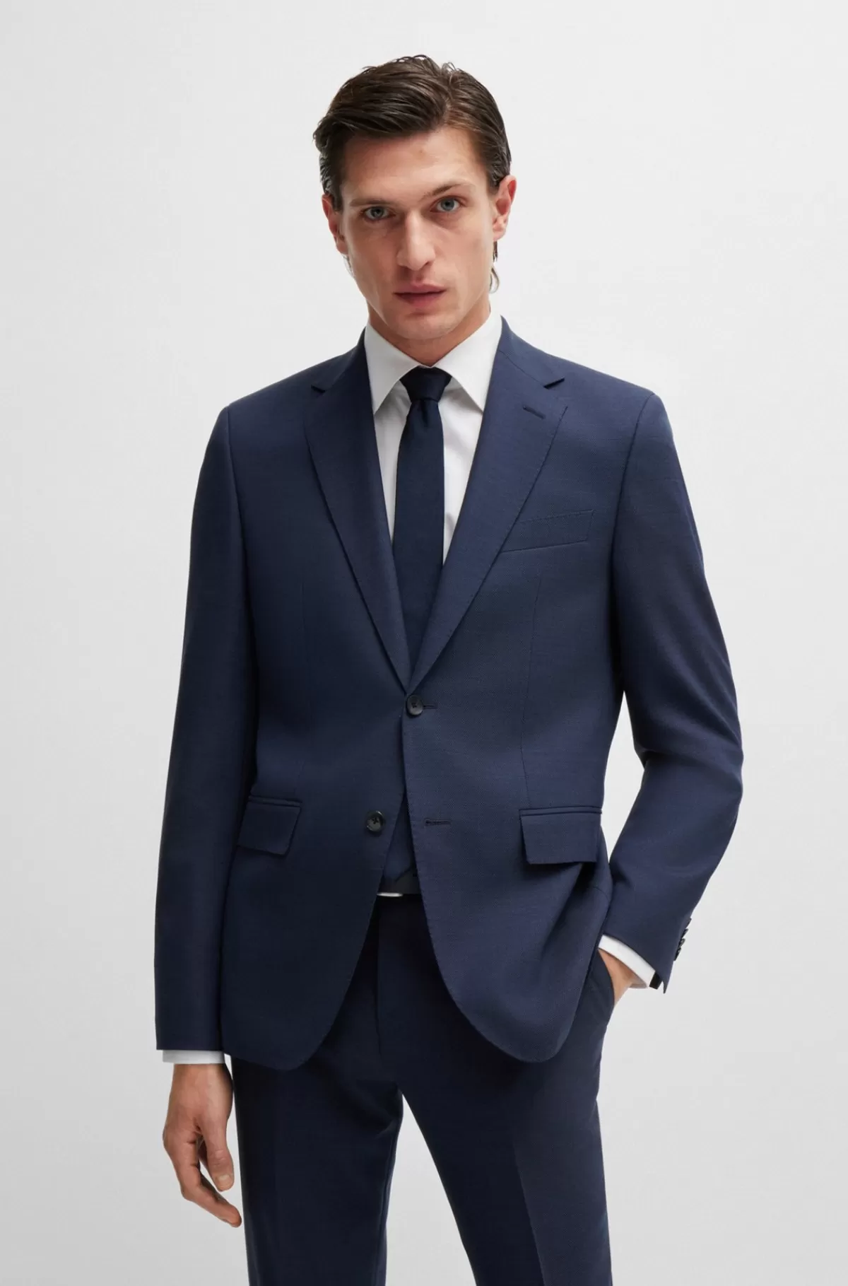 HUGO BOSS Jakkesæt I Regular Fit Af Stof Med Stræk Og Mikromønster Mørkeblå Cheap