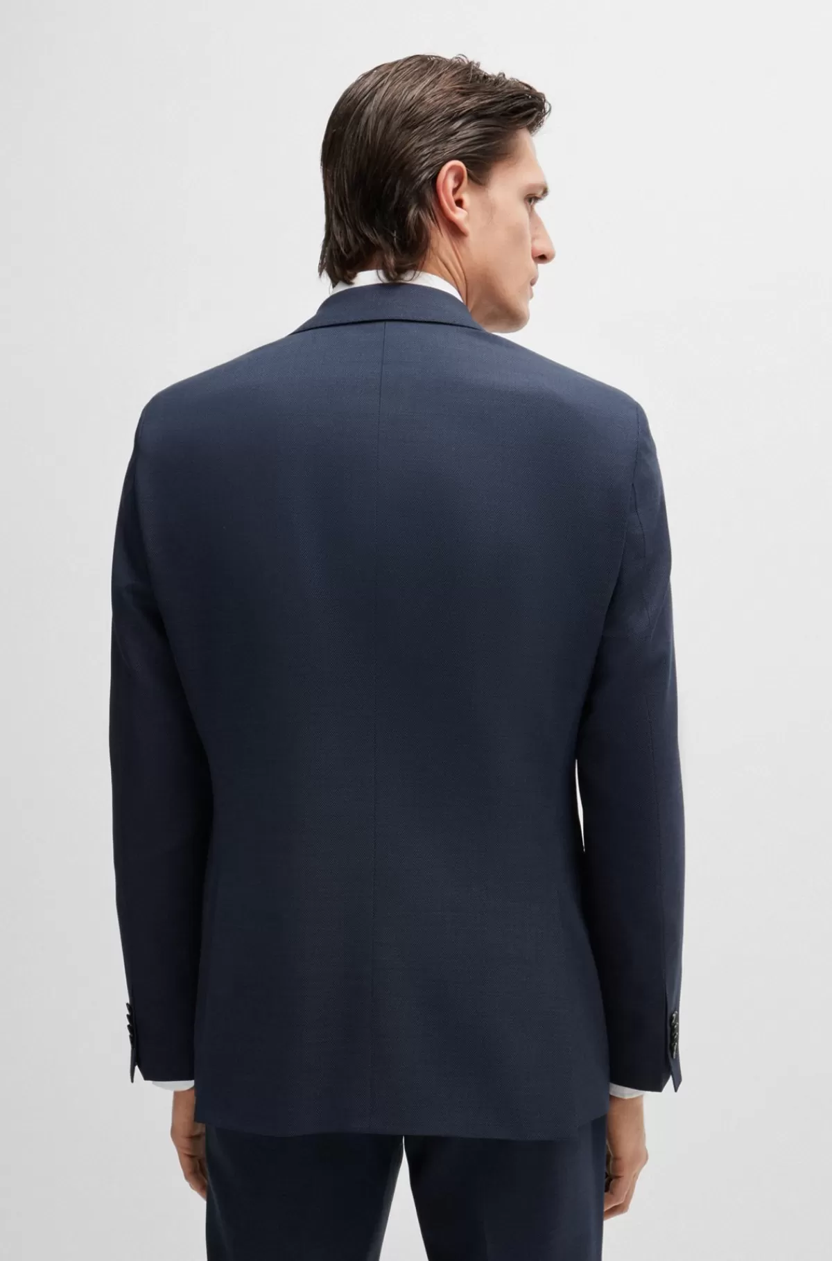 HUGO BOSS Jakkesæt I Regular Fit Af Stof Med Stræk Og Mikromønster Mørkeblå Cheap