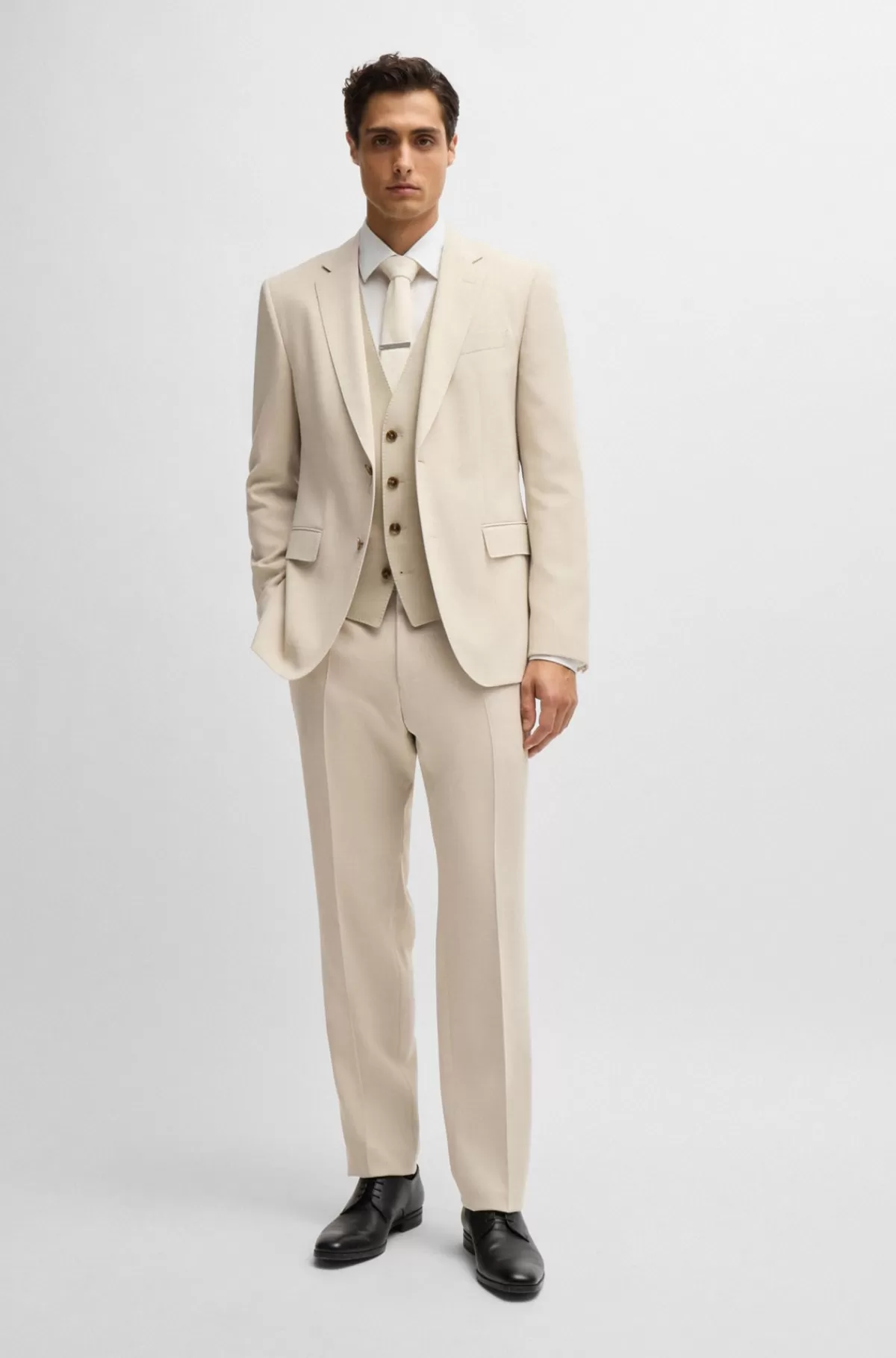 HUGO BOSS Jakkesæt I Tre Dele I Slim Fit Af Stof Med Mikromønster Lys beige Clearance