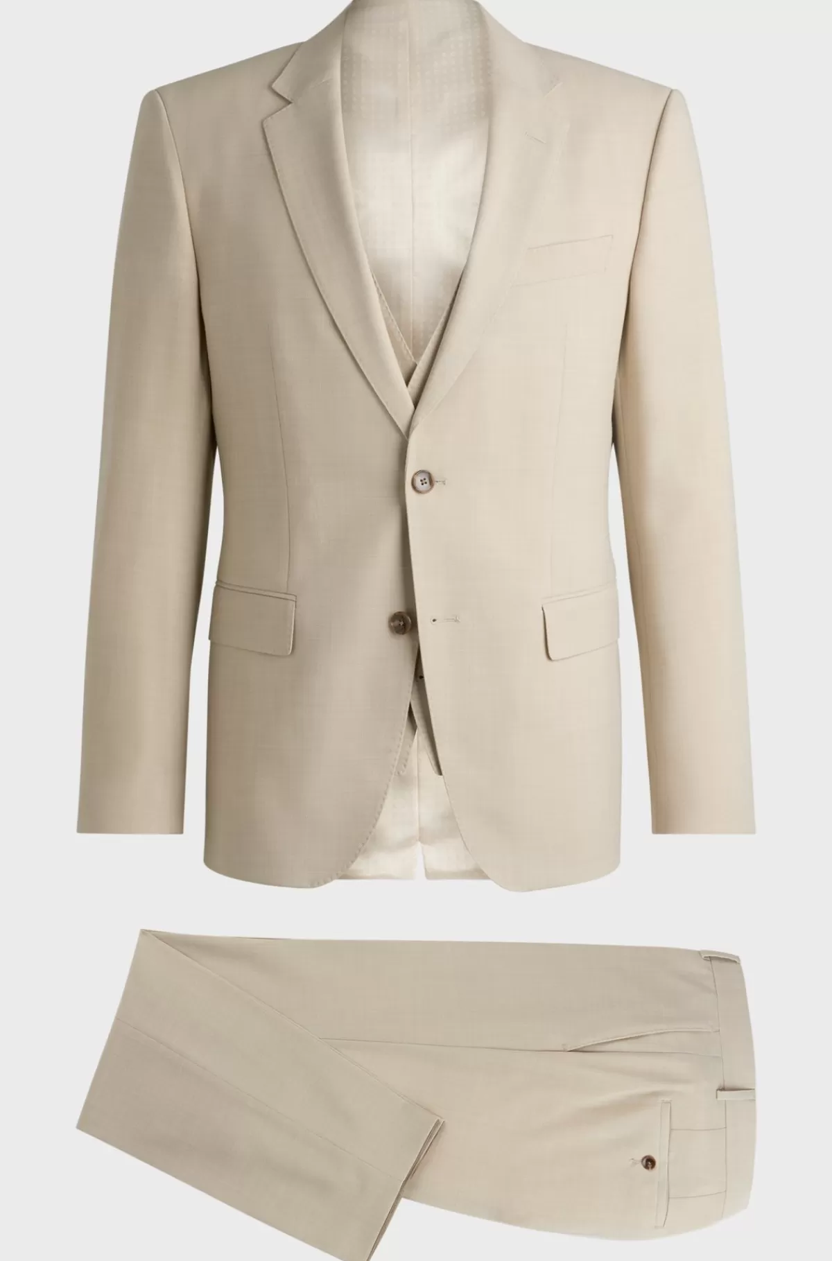 HUGO BOSS Jakkesæt I Tre Dele I Slim Fit Af Stof Med Mikromønster Lys beige Clearance