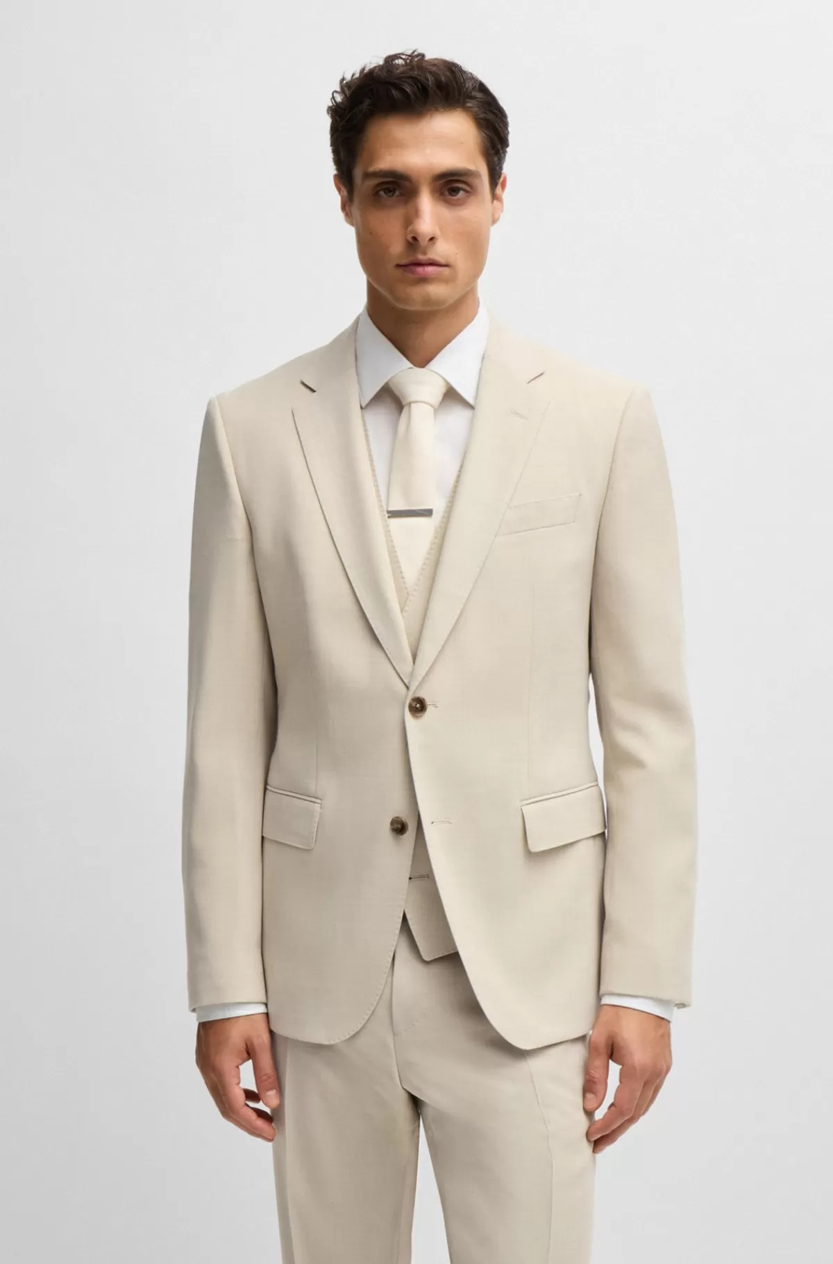 HUGO BOSS Jakkesæt I Tre Dele I Slim Fit Af Stof Med Mikromønster Lys beige Clearance