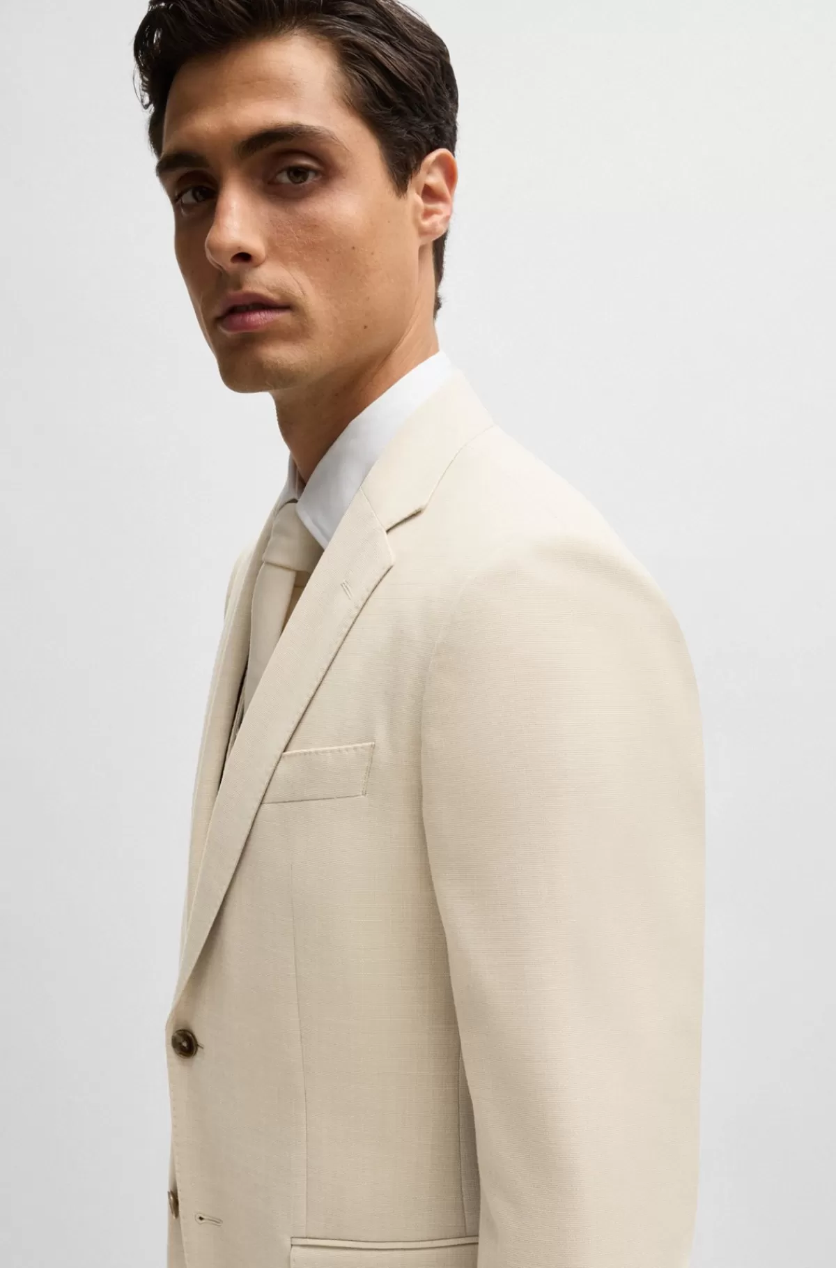 HUGO BOSS Jakkesæt I Tre Dele I Slim Fit Af Stof Med Mikromønster Lys beige Clearance