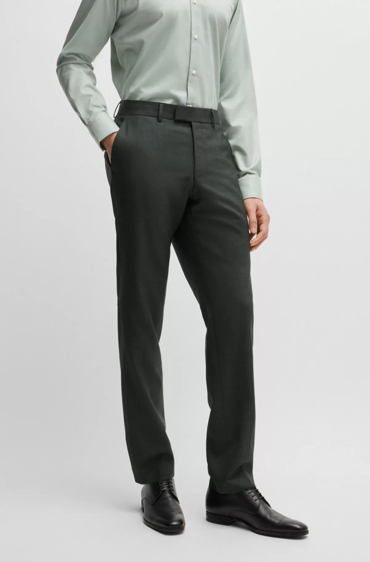 HUGO BOSS Jakkesæt I Tre Dele Med Regular Fit Af Meleret Ny Uld Lysegrøn Best