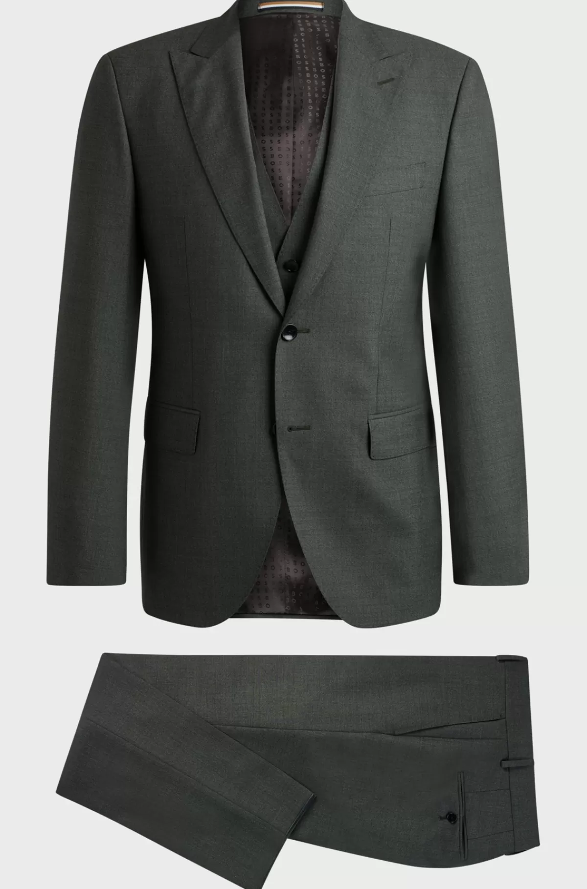 HUGO BOSS Jakkesæt I Tre Dele Med Regular Fit Af Meleret Ny Uld Lysegrøn Best