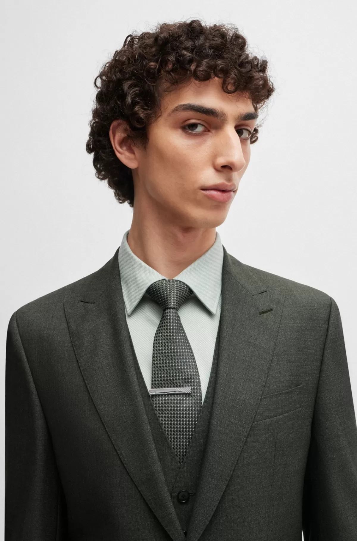 HUGO BOSS Jakkesæt I Tre Dele Med Regular Fit Af Meleret Ny Uld Lysegrøn Best