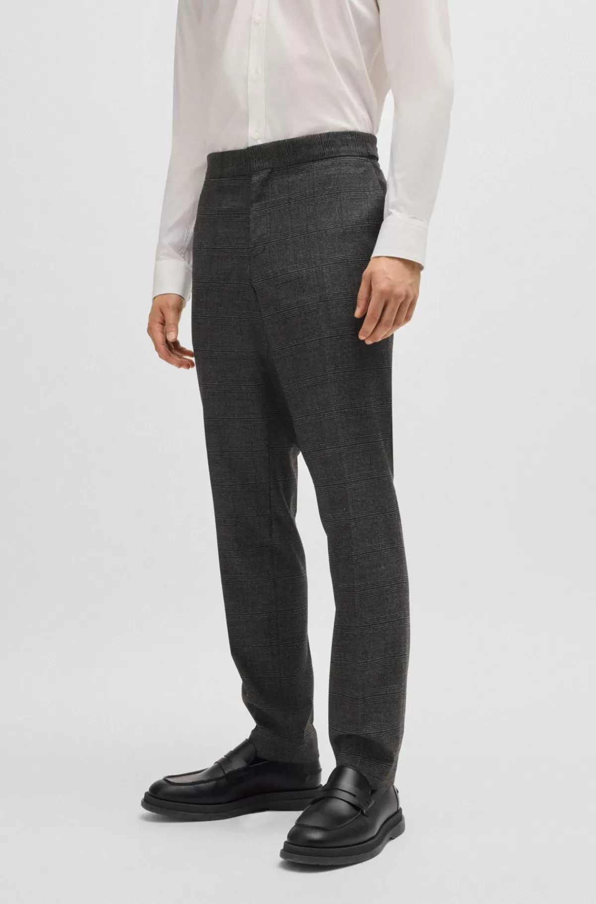 HUGO BOSS Jakkesæt I Tre Dele Med Regular Fit I Ternet Flannel Grå New