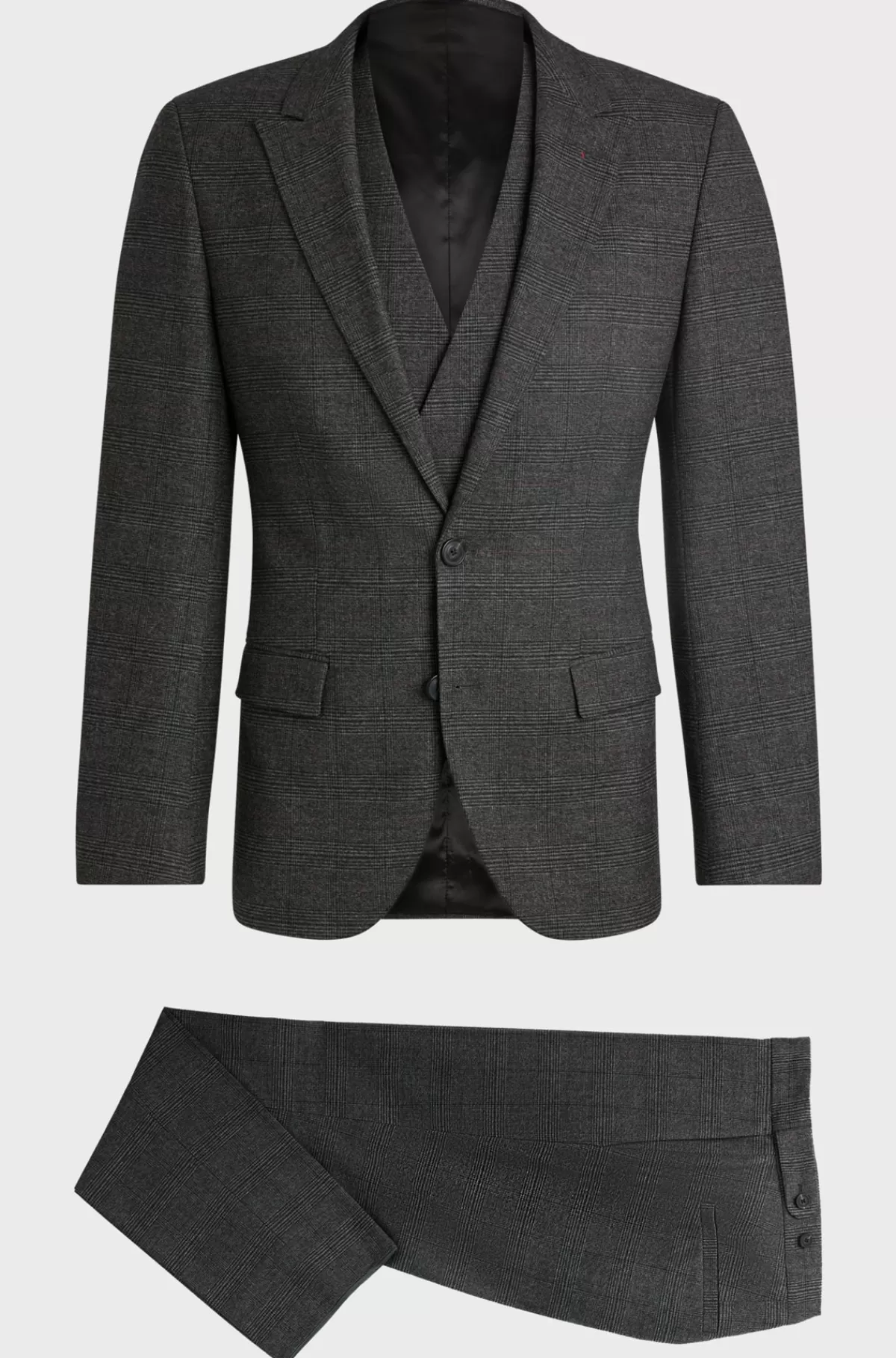 HUGO BOSS Jakkesæt I Tre Dele Med Regular Fit I Ternet Flannel Grå New