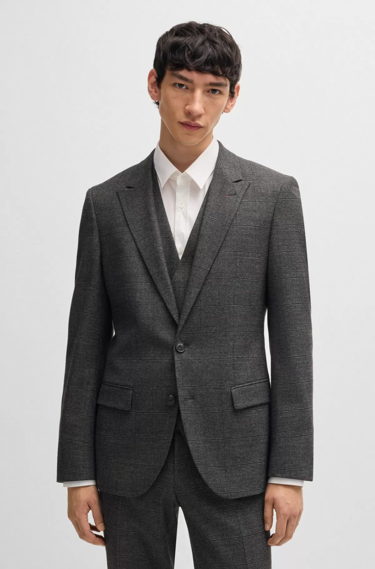 HUGO BOSS Jakkesæt I Tre Dele Med Regular Fit I Ternet Flannel Grå New