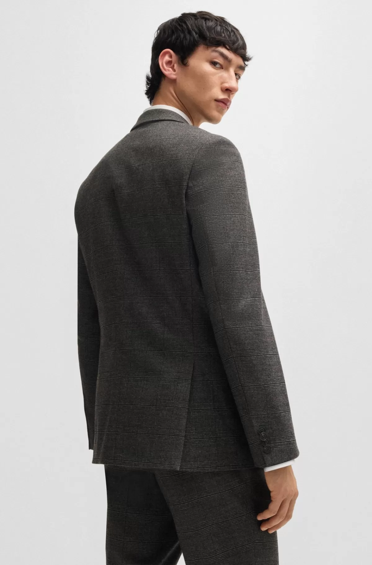 HUGO BOSS Jakkesæt I Tre Dele Med Regular Fit I Ternet Flannel Grå New