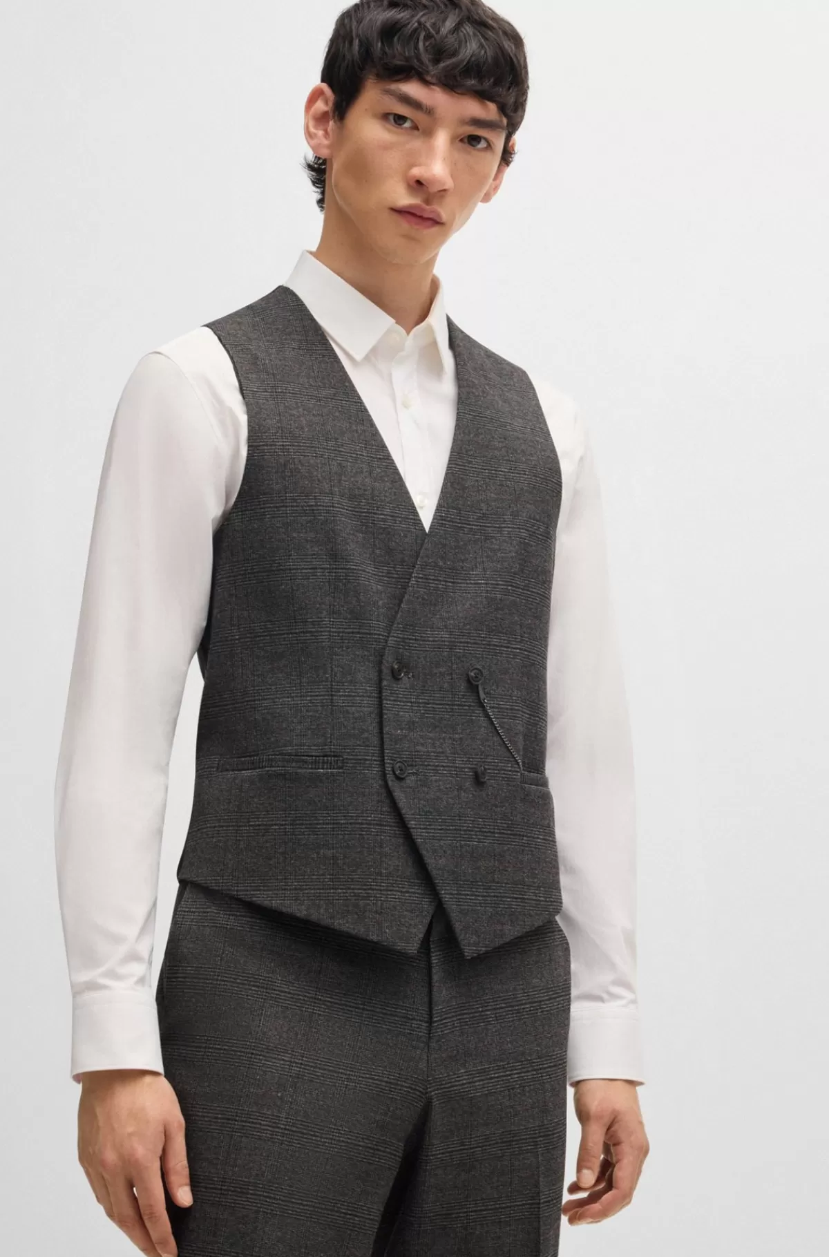HUGO BOSS Jakkesæt I Tre Dele Med Regular Fit I Ternet Flannel Grå New